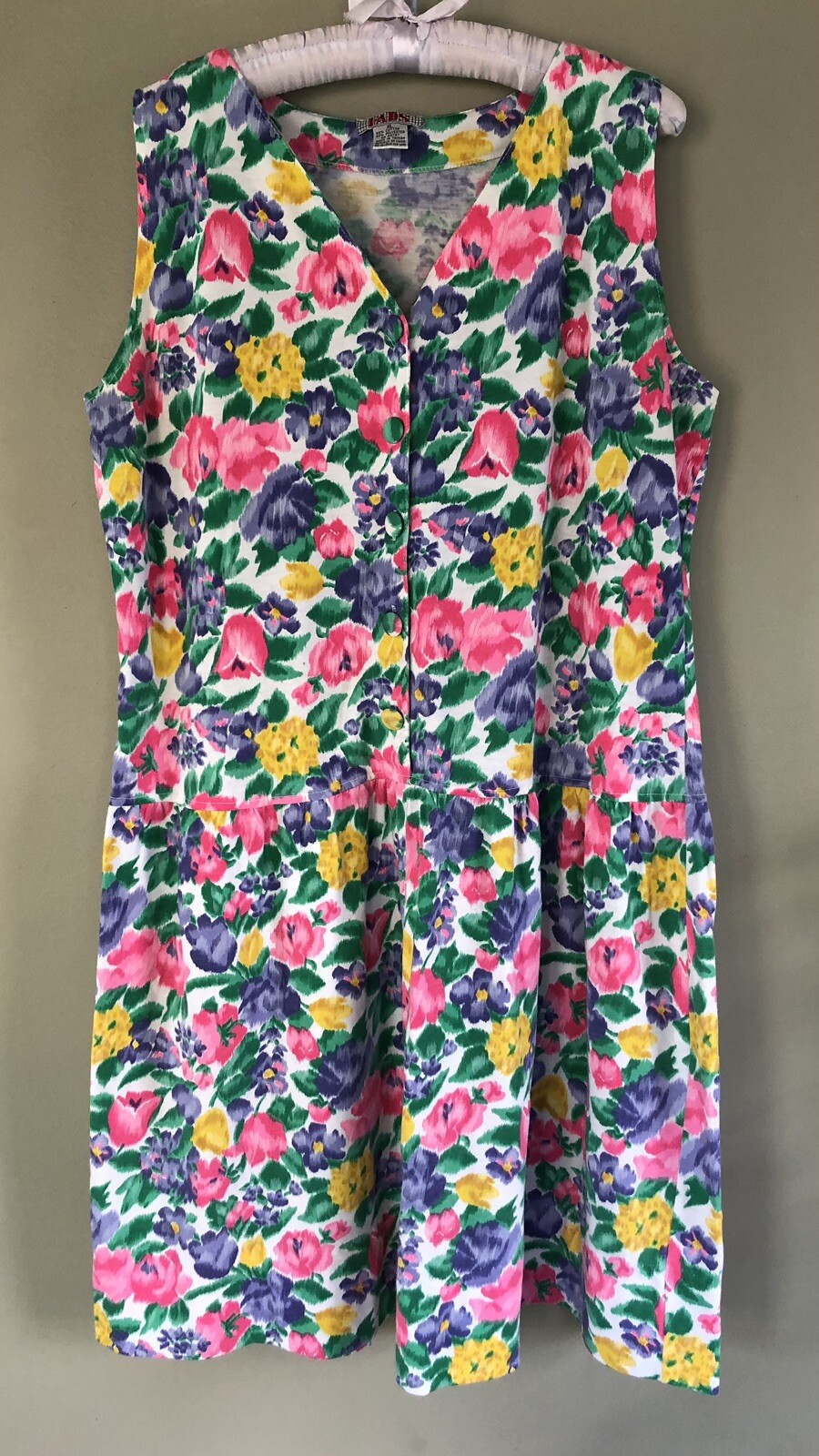 Vintage FADS Drop Waist Floral Dress Cotton Blend Size Extra Large