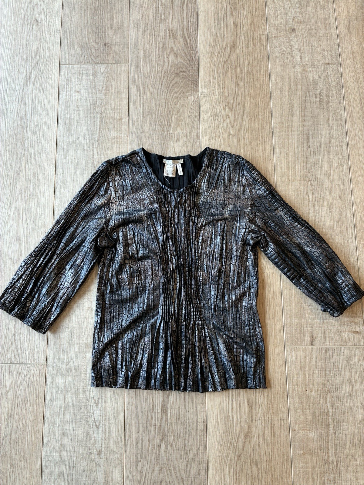 Alberto Makali Vintage Women’s Zip Front Blouse Silver 90s Vamp Animal Print Med