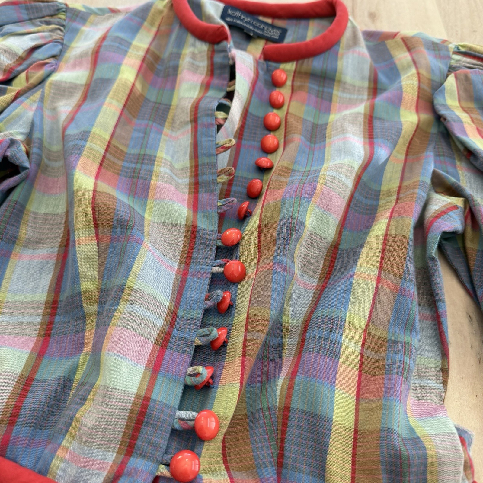 Vintage Katherine Conover Plaid Button Front Prairie Dress Long Sleeve Size 4
