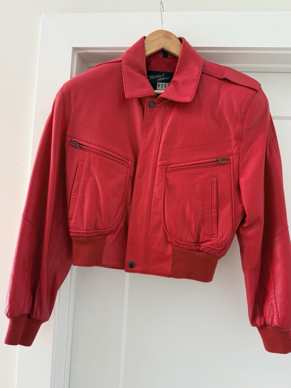 Vintage Michael Hoban North Beach Leather Bomber Jacket Red 7/8