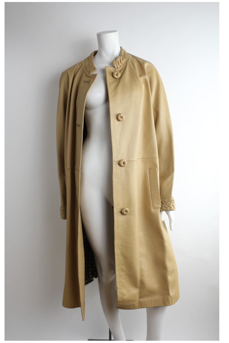 VTG 60s Ledaspain by Gropper Leather Coat Leather Overcoat Banded Collar Minimal