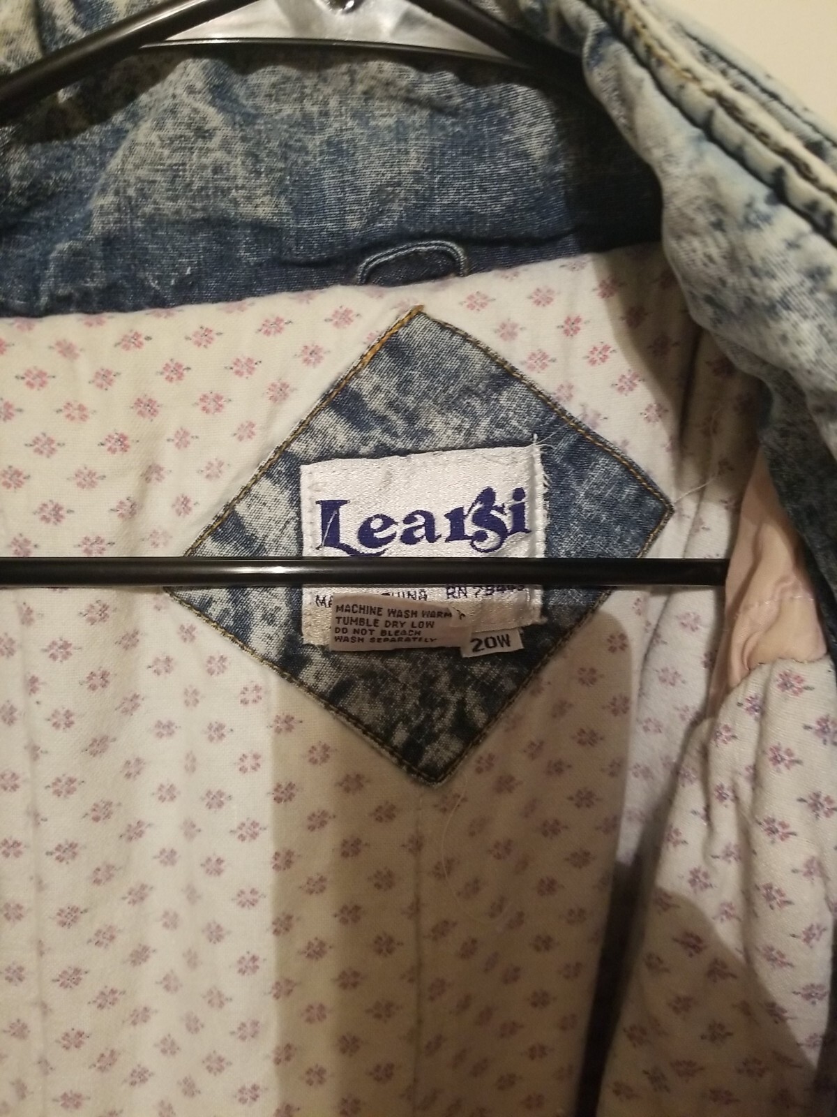 Vintage 1980s Learsi Denim Light Wash Coat Size 20W Puffer Pockets Zip RARE