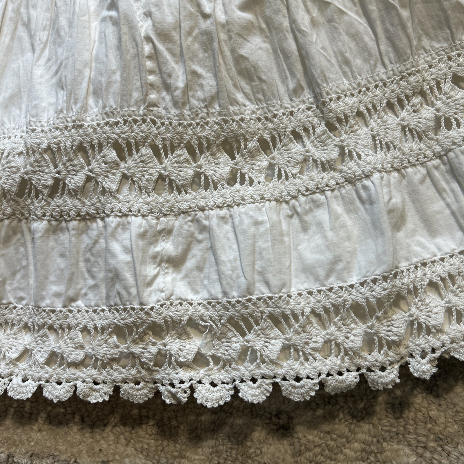 Antique Off White Cotton And Lace Heavyweight Petticoat Skirt