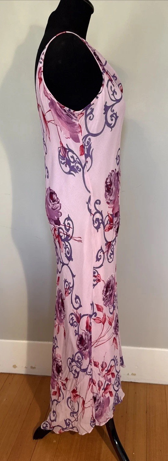 Vintage Y2K Floral Slip Dress Bias Cut Cowl Neckline Beading Best Fit M