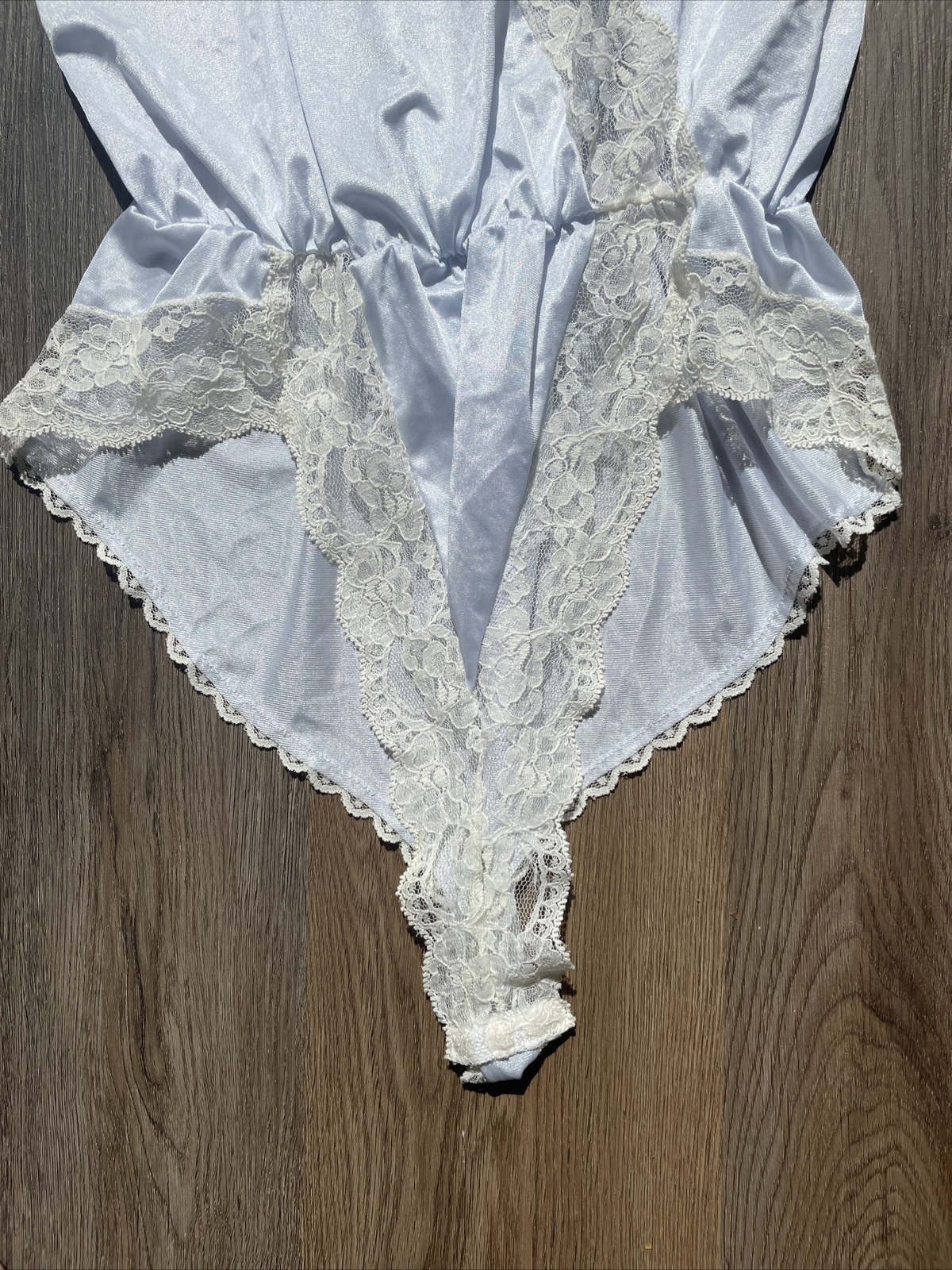 JC Penney Medium Light Blue Nylon Lace Teddy Bodysuit Lingerie Spaghetti Straps