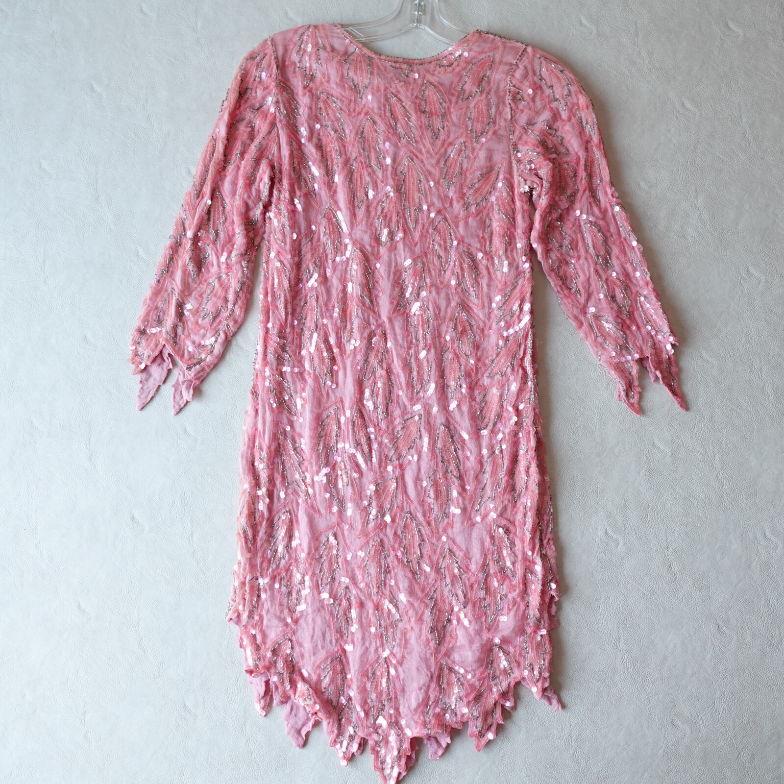 Vintage India Silk Beaded Sequin Dress Pink Party Cocktail Evening Retro