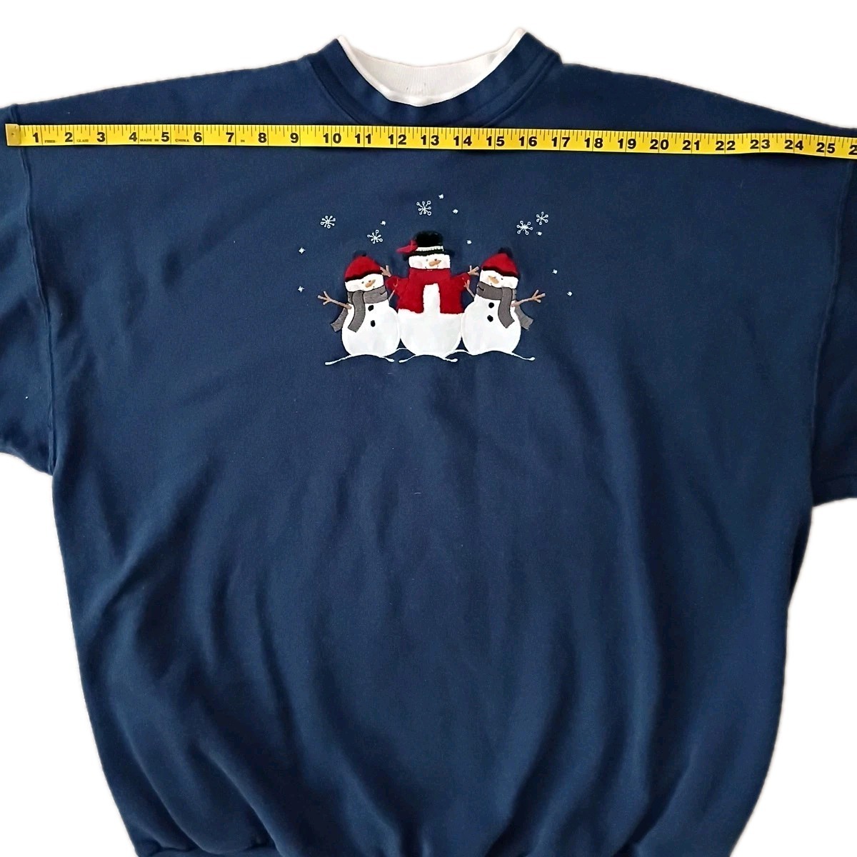 Vintage Top Stitch Blue XXL Tall Sweatshirt Fleece Embroidered Snowman USA 90s