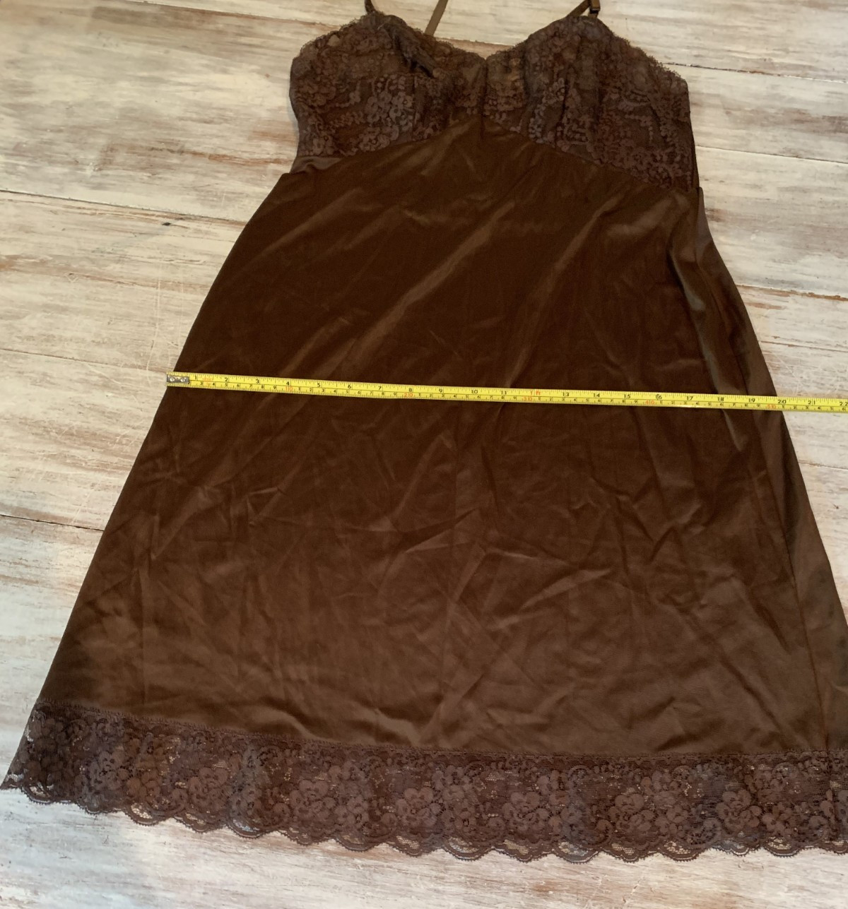 Vtg Van Raalte Chocolate Brown Nylon Full Slip Dress Lace Hem Fairy Grunge Sz 36