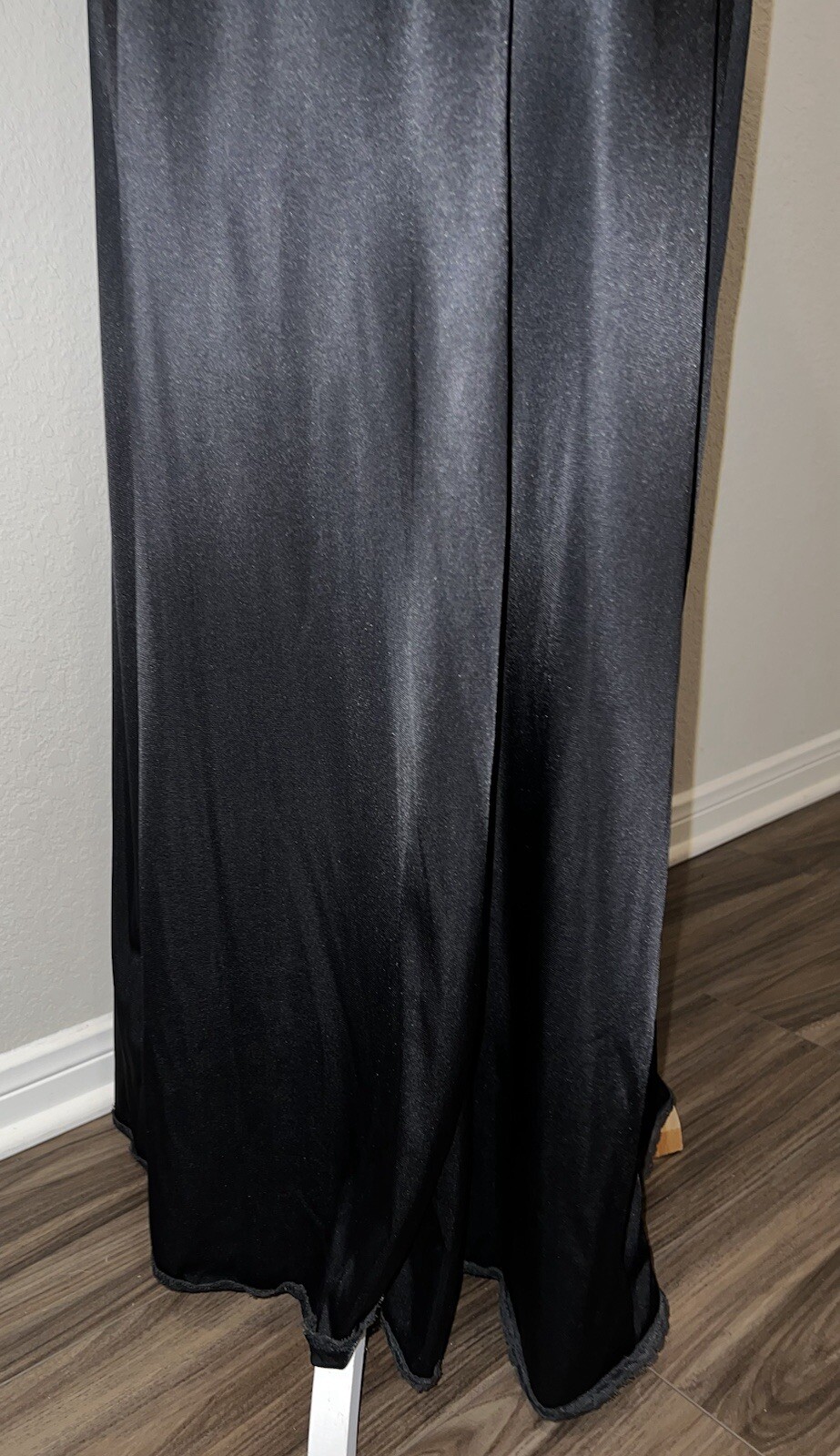 Vintage Vanity Fair Nightgown Black Maxi Sleeveless Front Slit Lace Rare Cut M