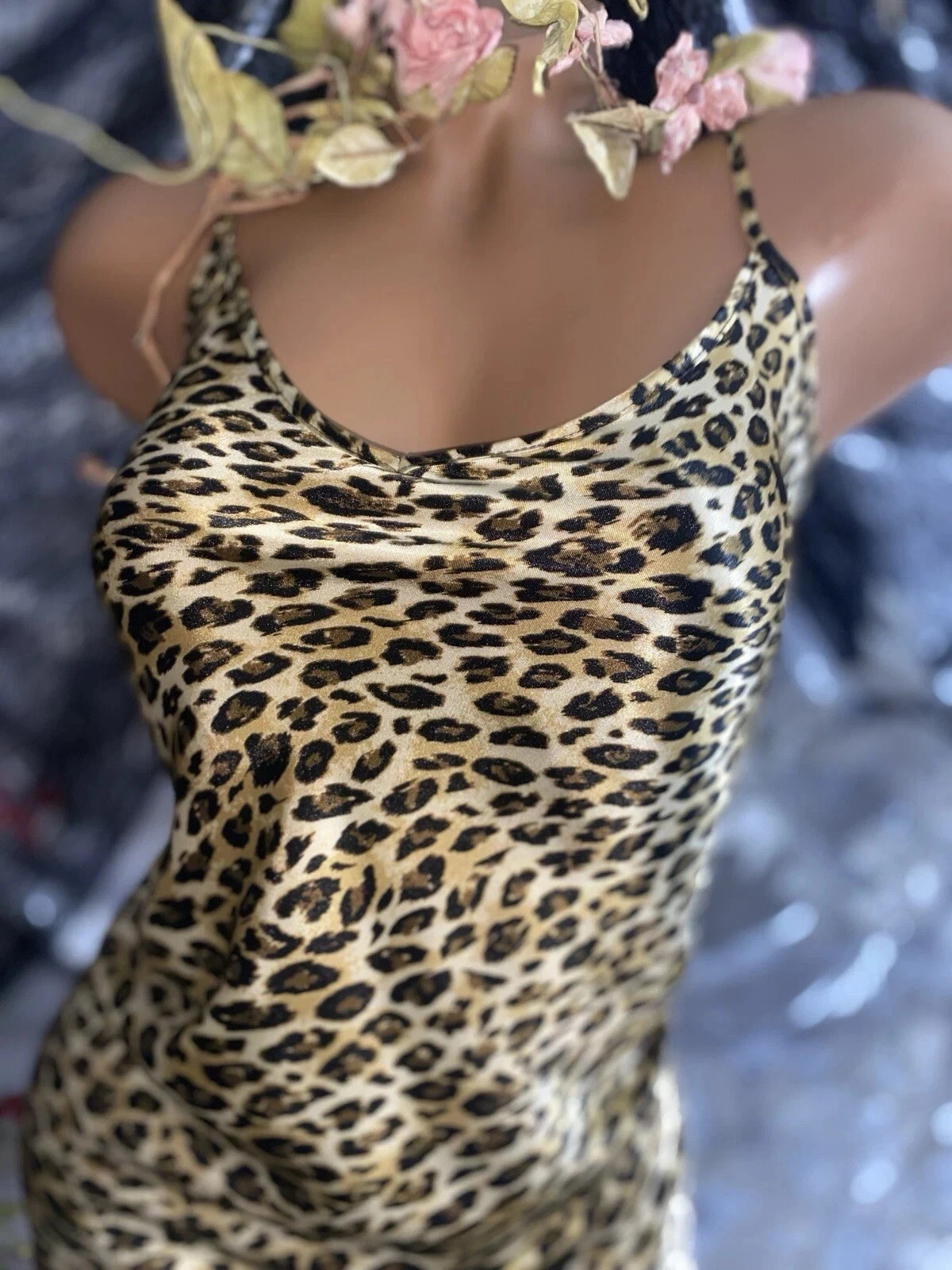 VTG SATIN SHINY BABYDOLL G&O NIGHTGOWN gowl slip rock glam dress 42 44