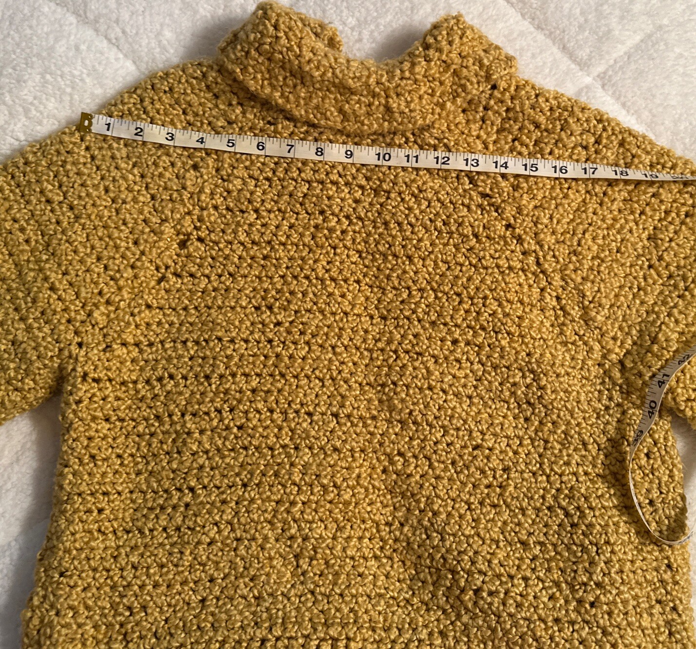Vintage Mustard Yellow Crocheted Cardigan Boho Grandma Chic 20” Soft Sweater