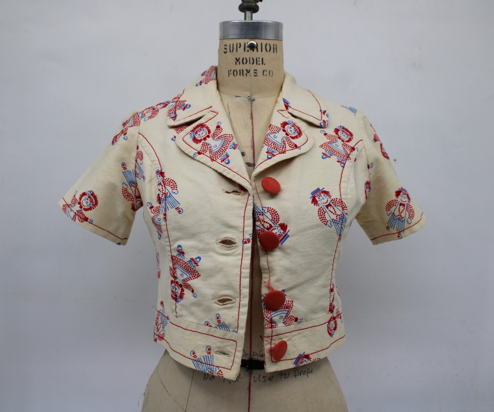 1960s Women Cotton blouse Short Sleeve High Waist
