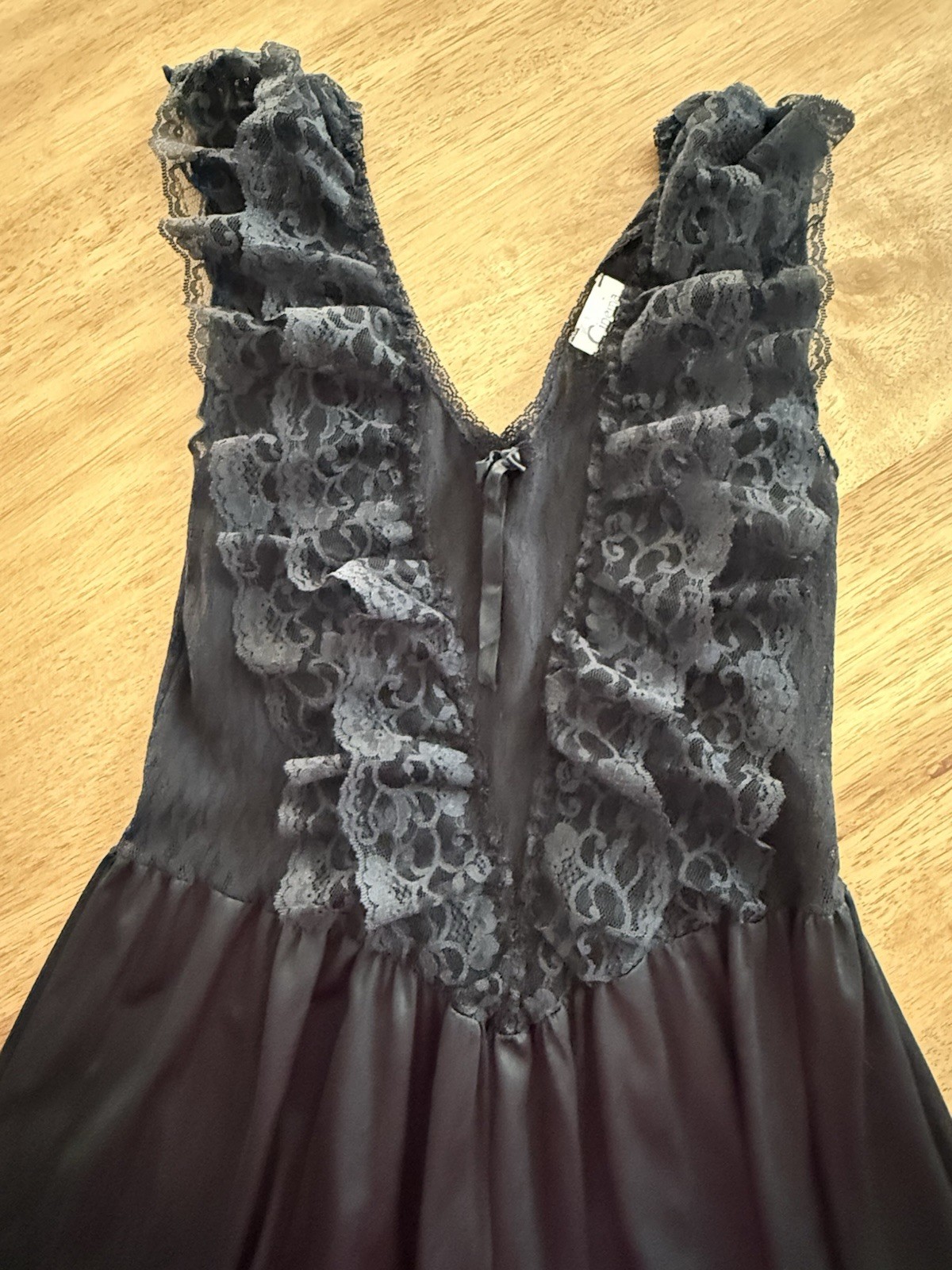 Vintage Black Nylon Slip Dress Dark Coquette Babydoll Lace Festival Rave Witchy