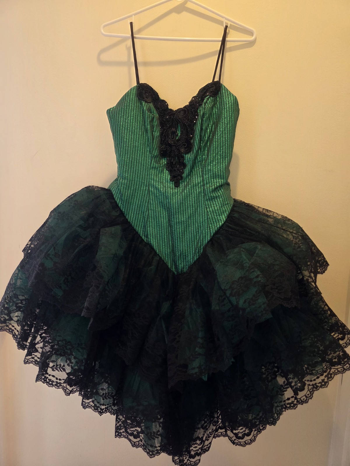 Vtg Loralie Black Green Lace Tutu Metallic Dress sequin party formal Prom Sz 8