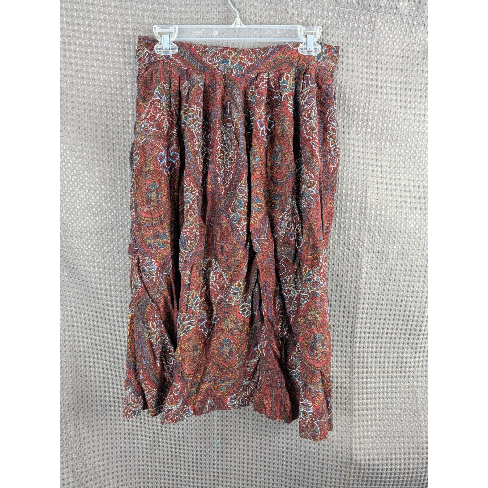 Vintage Kensington Square Paisley Skirt Petite Pleated Boho Midi Red Multicolor