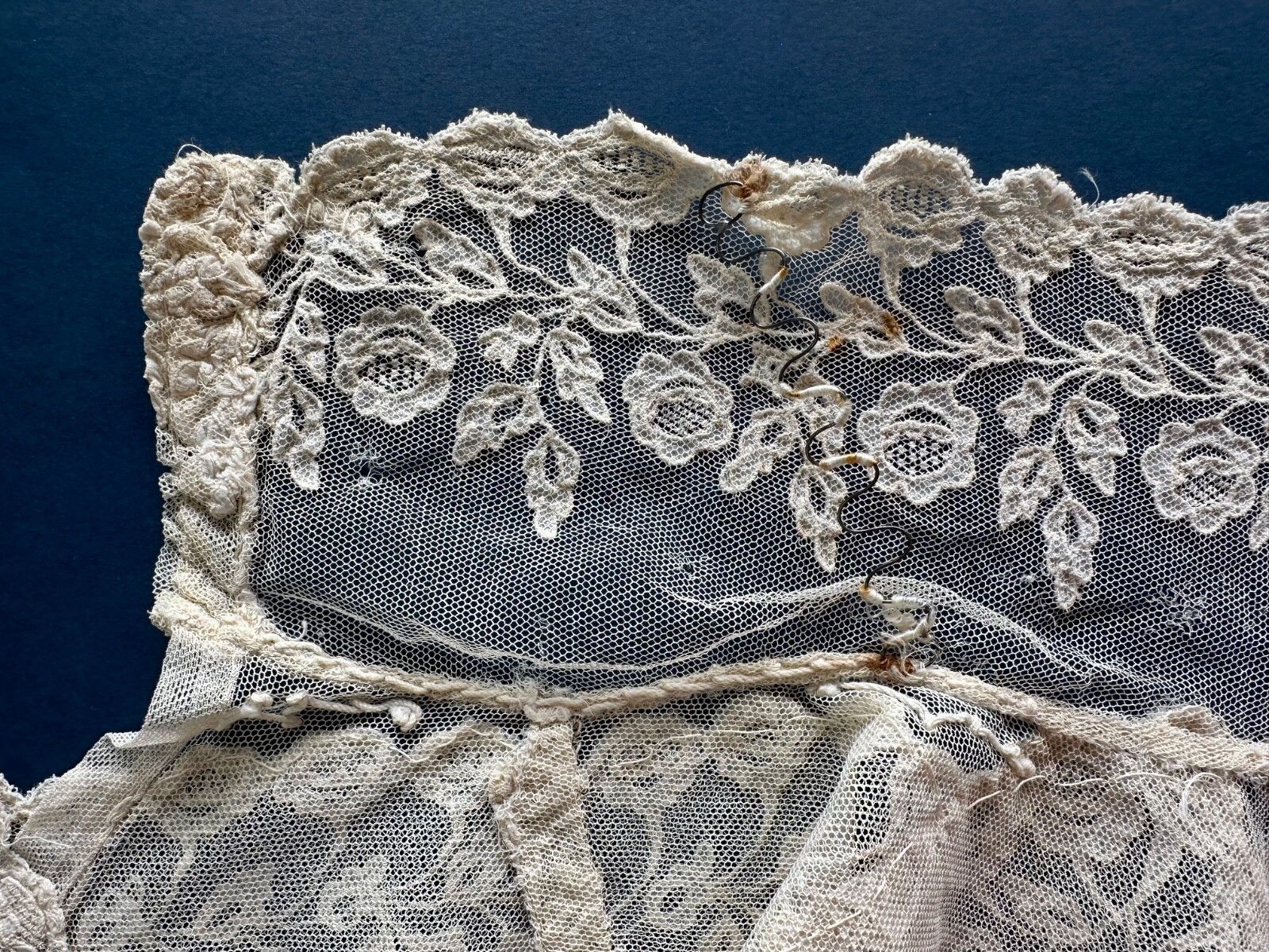 Antique Carrickmacross Lace Handmade Chemisette False Front with Choker Collar