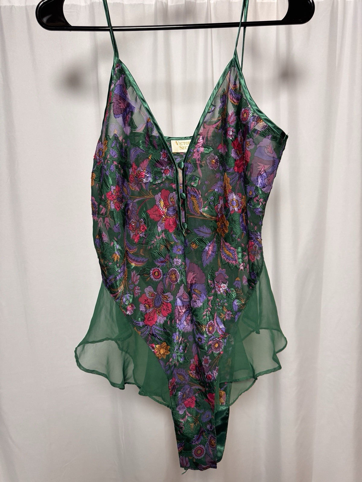 Vintage Victorias Secret Gold Label Teddy Green Lace and Floral Womens Small