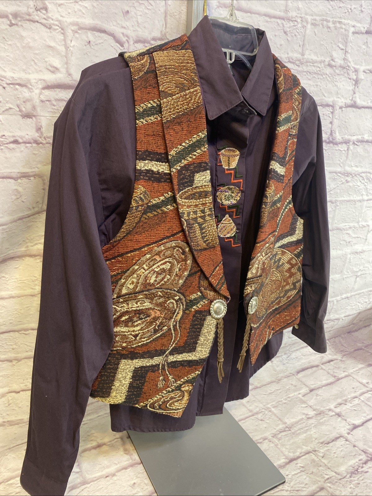 Vintage 1970’s Roughrider By Circle T Button Up Shirt And Vest Women Size Medium