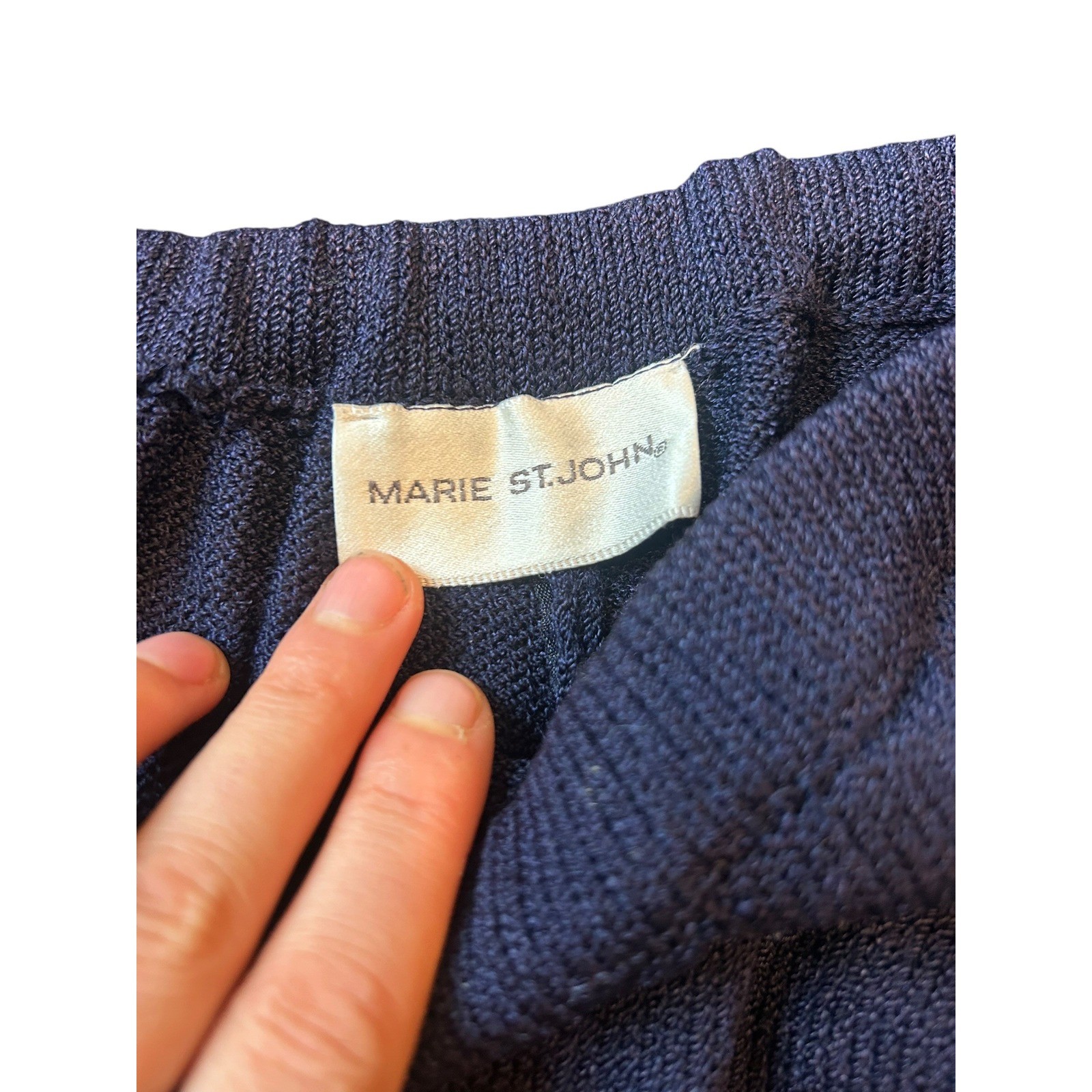 Vintage Marie St. John Navy Blue High Rise Knitted Pants Straight Leg Waist 27