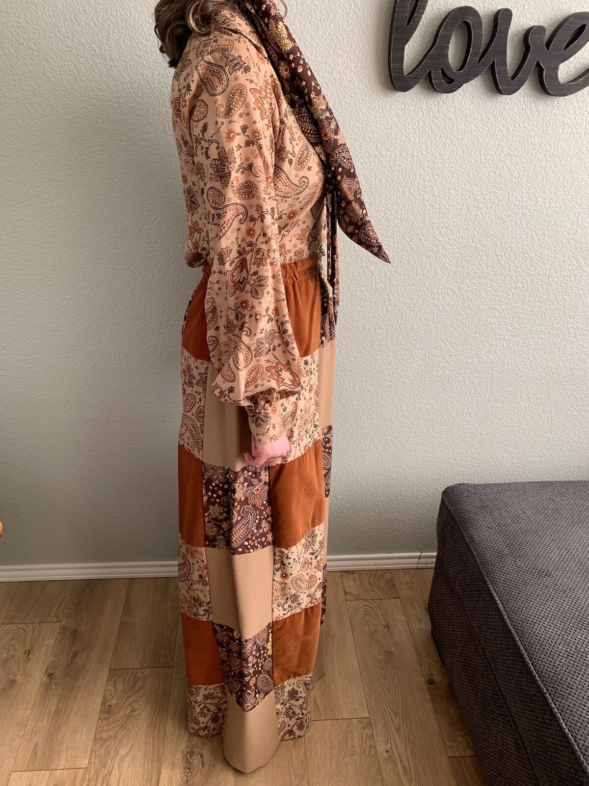 MR.HANK Vintage 1970s Patchwork Boutique Long Boho Hippie Skirt -Matching Set!
