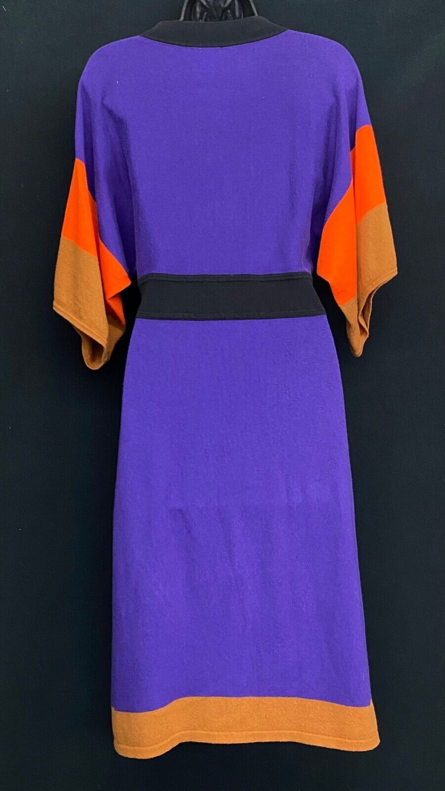 Vintage 1990s purple orange knit dress, deep v neck plunge color block boho M