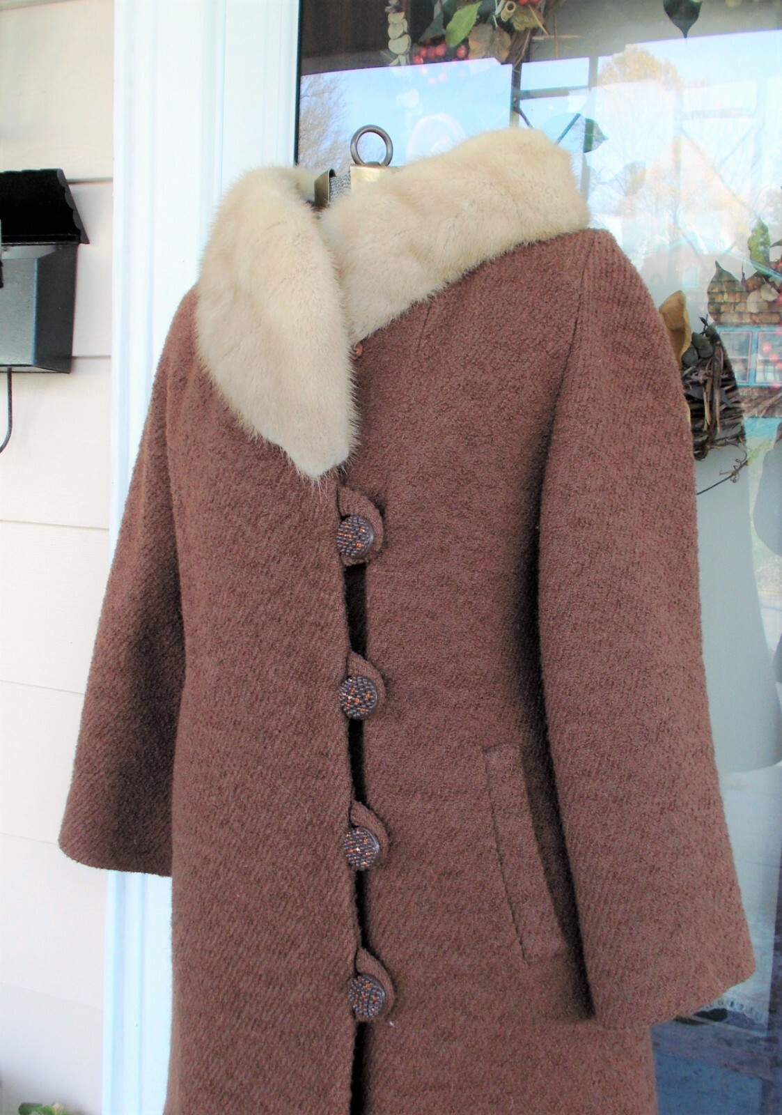 Vintage Brown Rust Textured Wool Coat W/ Champagne Blonde Mink Collar S/M