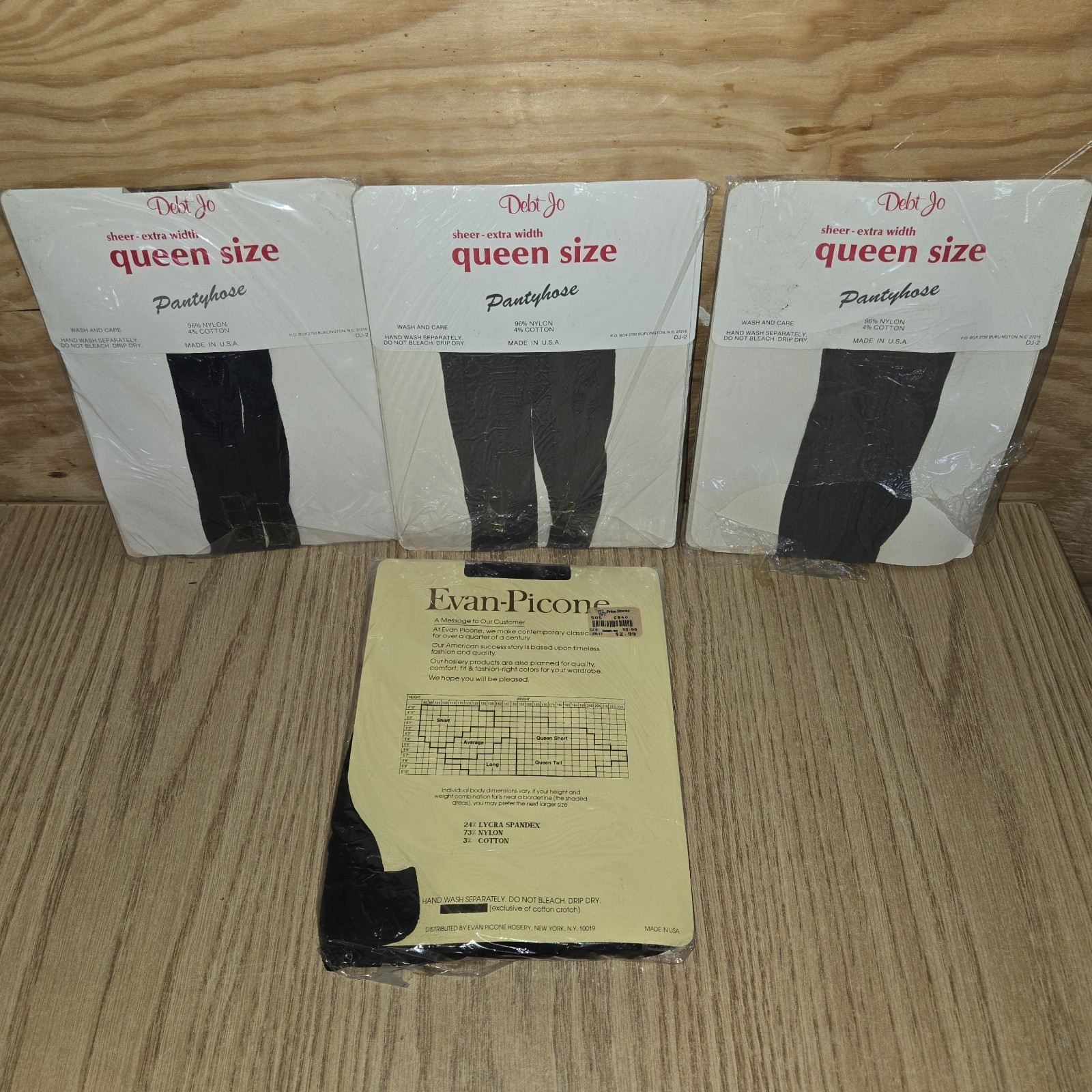 Vintage sheer Extra Wide Queen Size Lt Grey+ Mix Color Pantyhose NIP Lot Of 4
