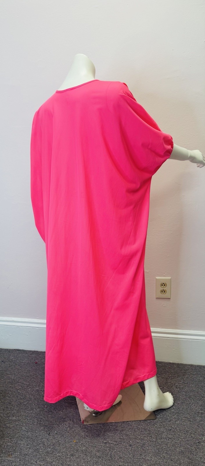 Vintage 60’s 70’s Hostess Caftan Nightgown Nylon Day-glo Pink Maxi Dress Onesize