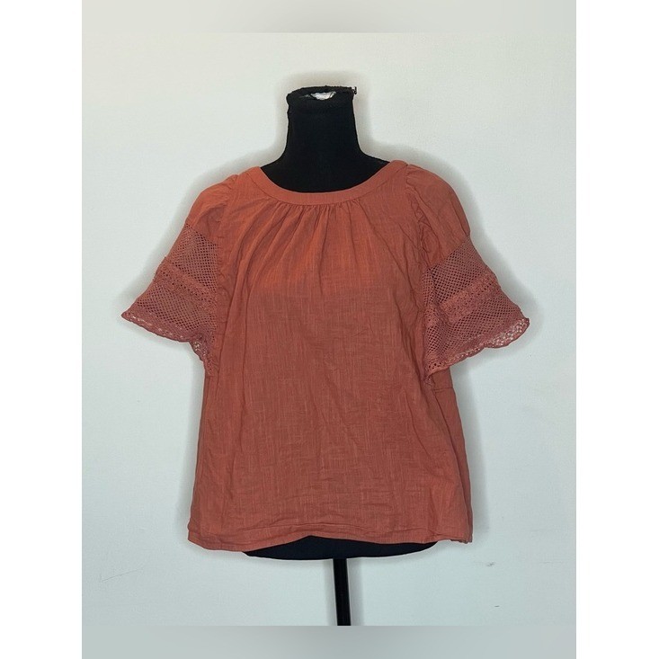 Old Navy Terracotta Cotton Crochet Lace Flutter Sleeve Boho Blouse Large