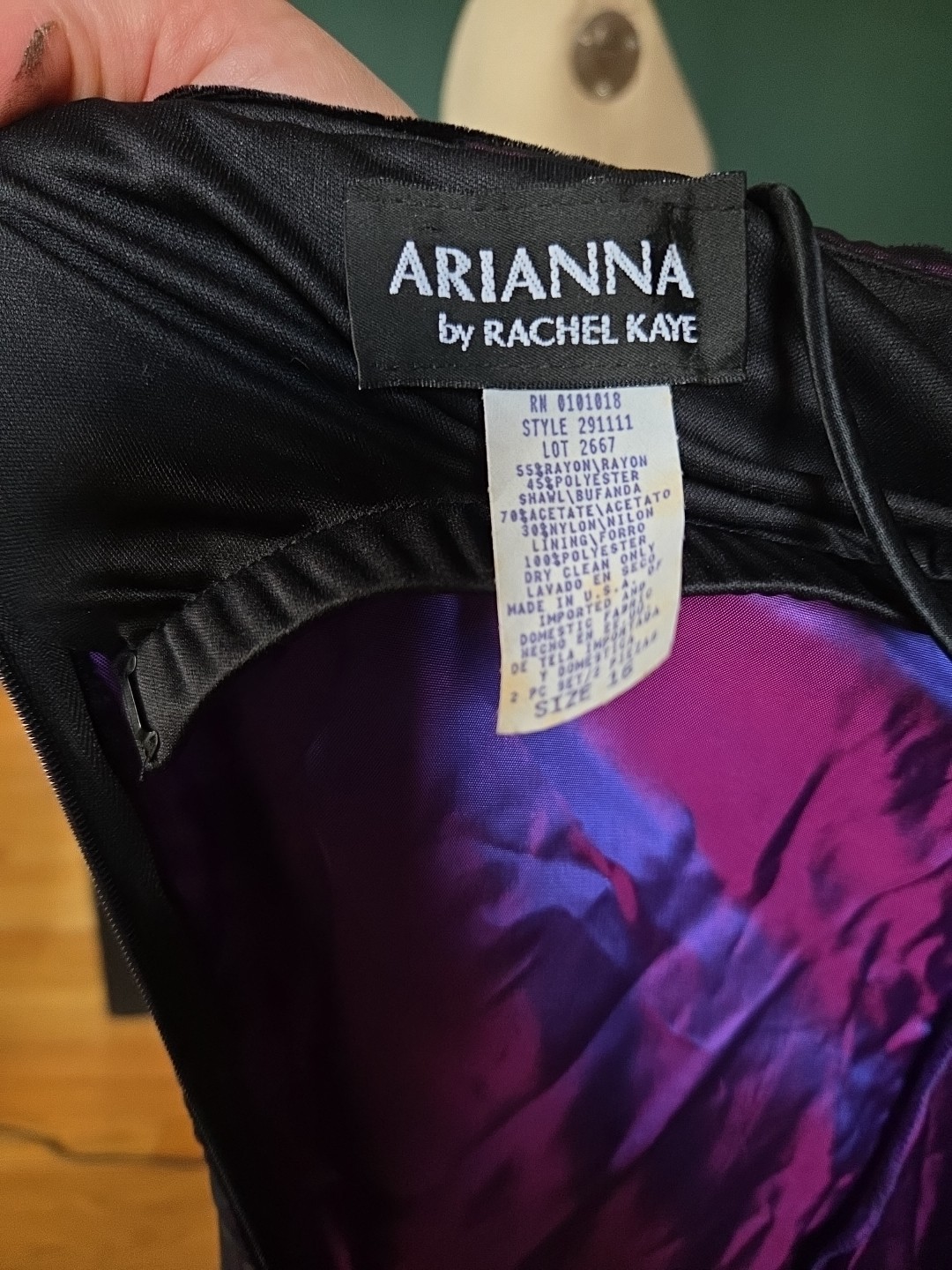 VTG ARIANNA BY RACHEL Kaye 90s Black&Purple Velvet Spaghetti Strap Dress Sz 16