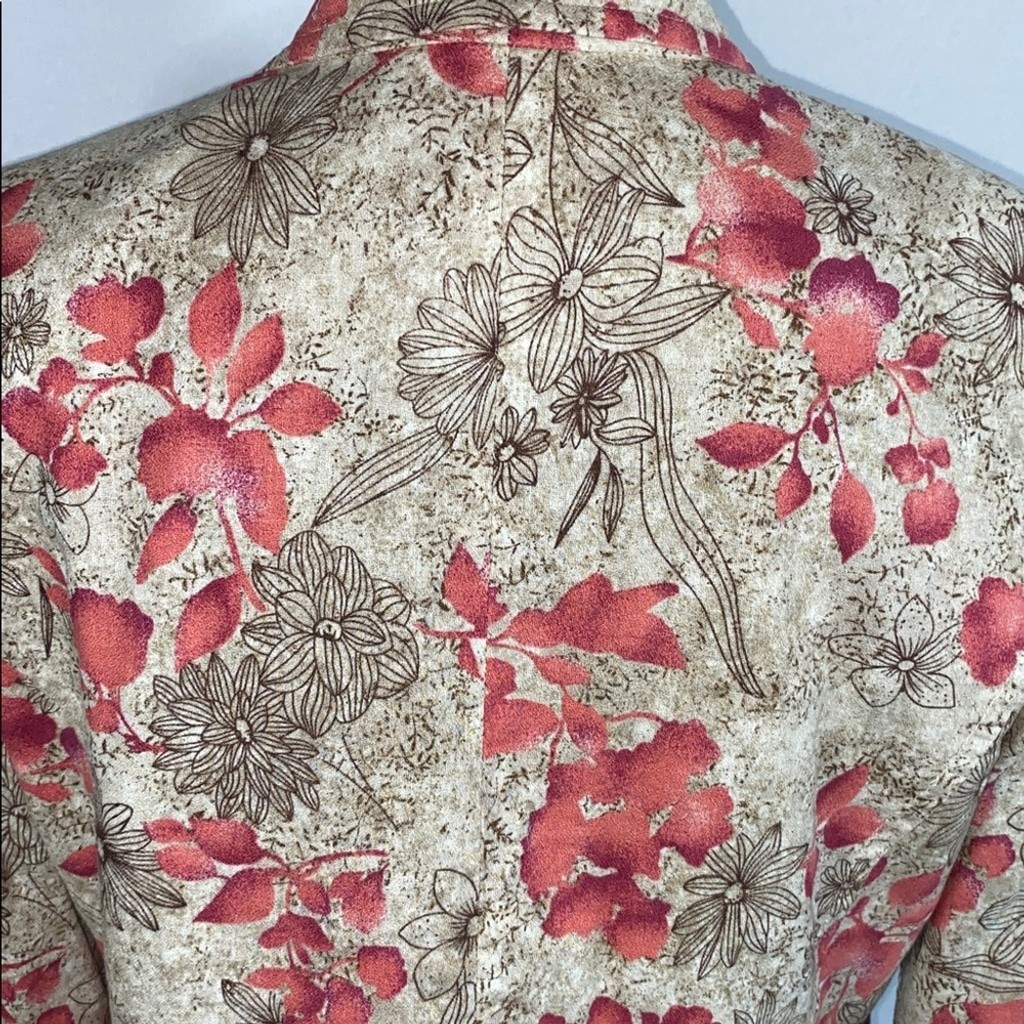 RQT Vintage Floral Blazer Jacket Womens Size 14 Linen Blend Tan Pink Boho Lined
