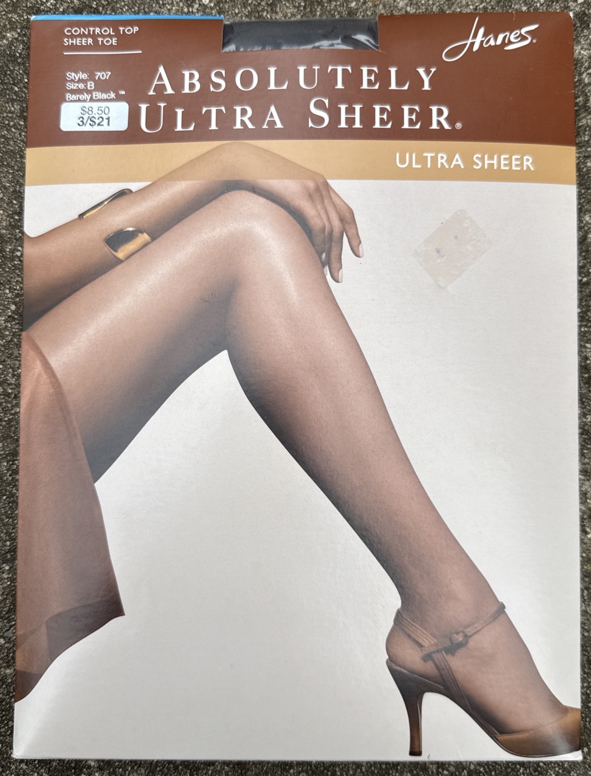 Hanes Absolutely Ultra Sheer Control Top 707 Size B Barely Black Sheer Toe