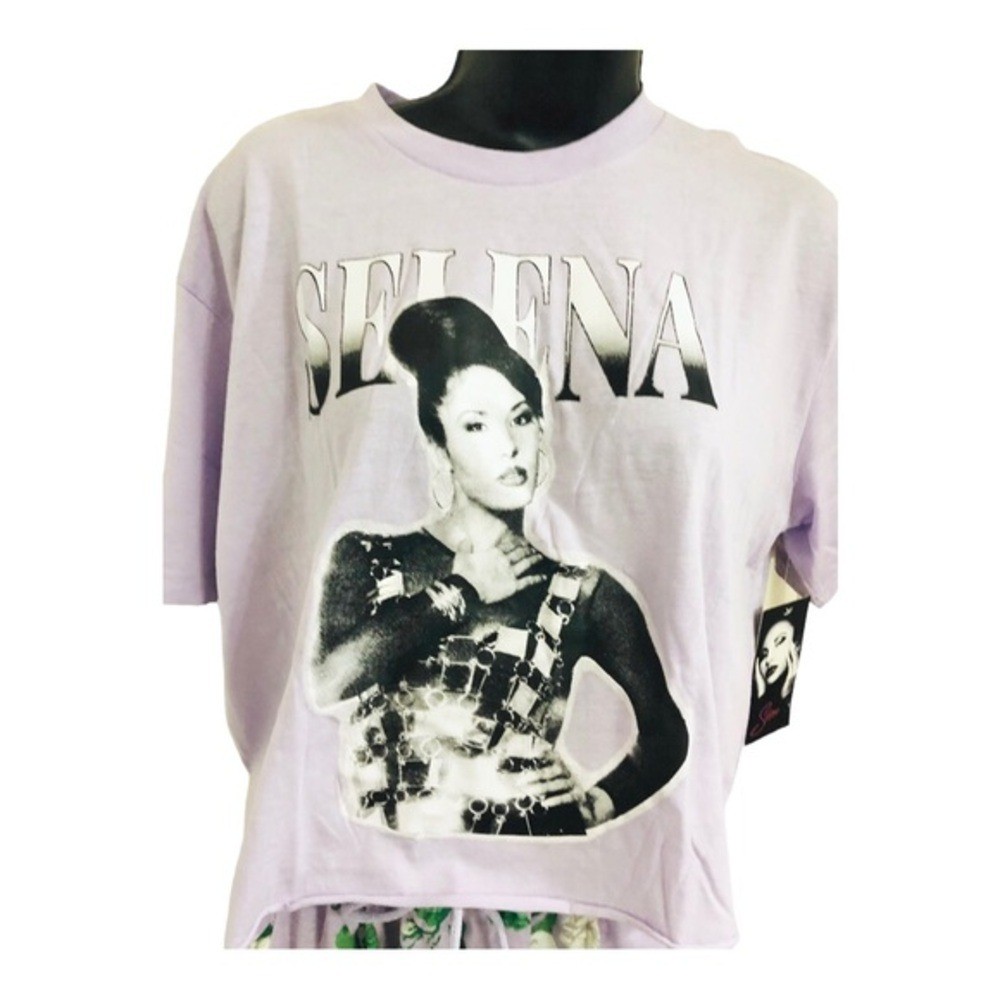 Selena purple white green floral crop shirt & joggers set size large brand new