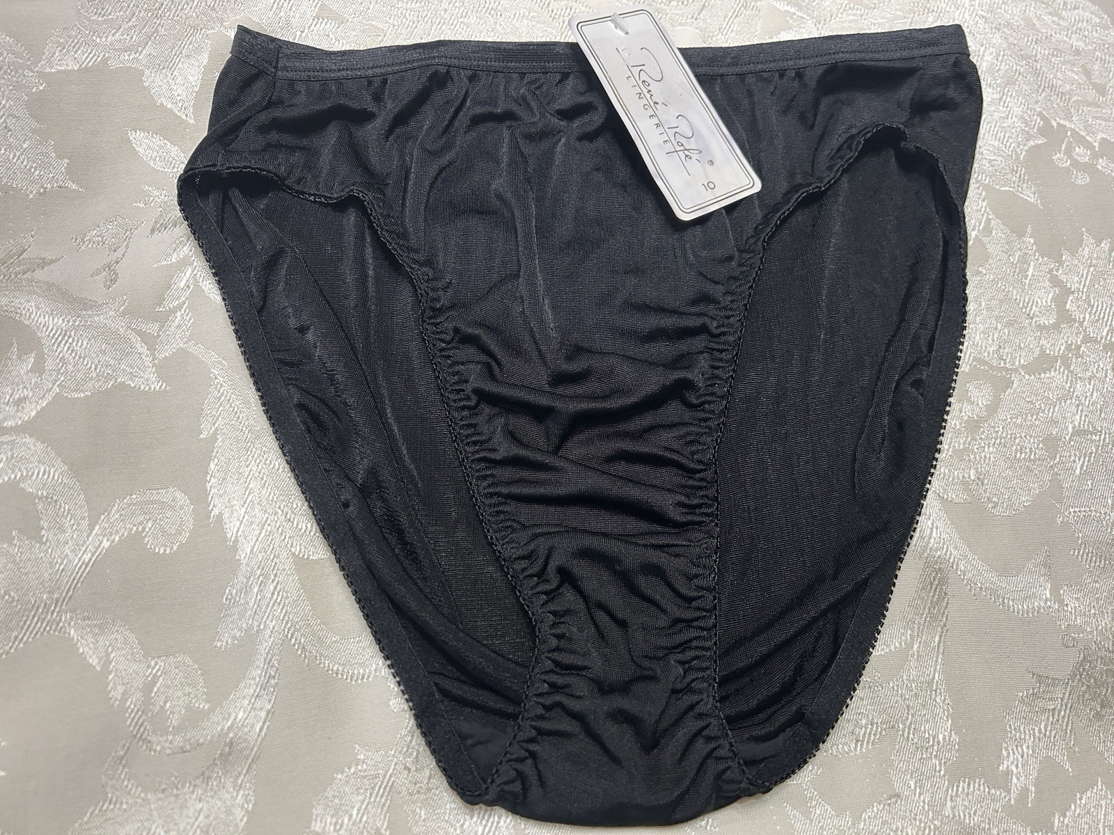NWT Vtg RENE ROFE’ Feels Like Satin Polyester Hi-Leg 10 Black Panties #418