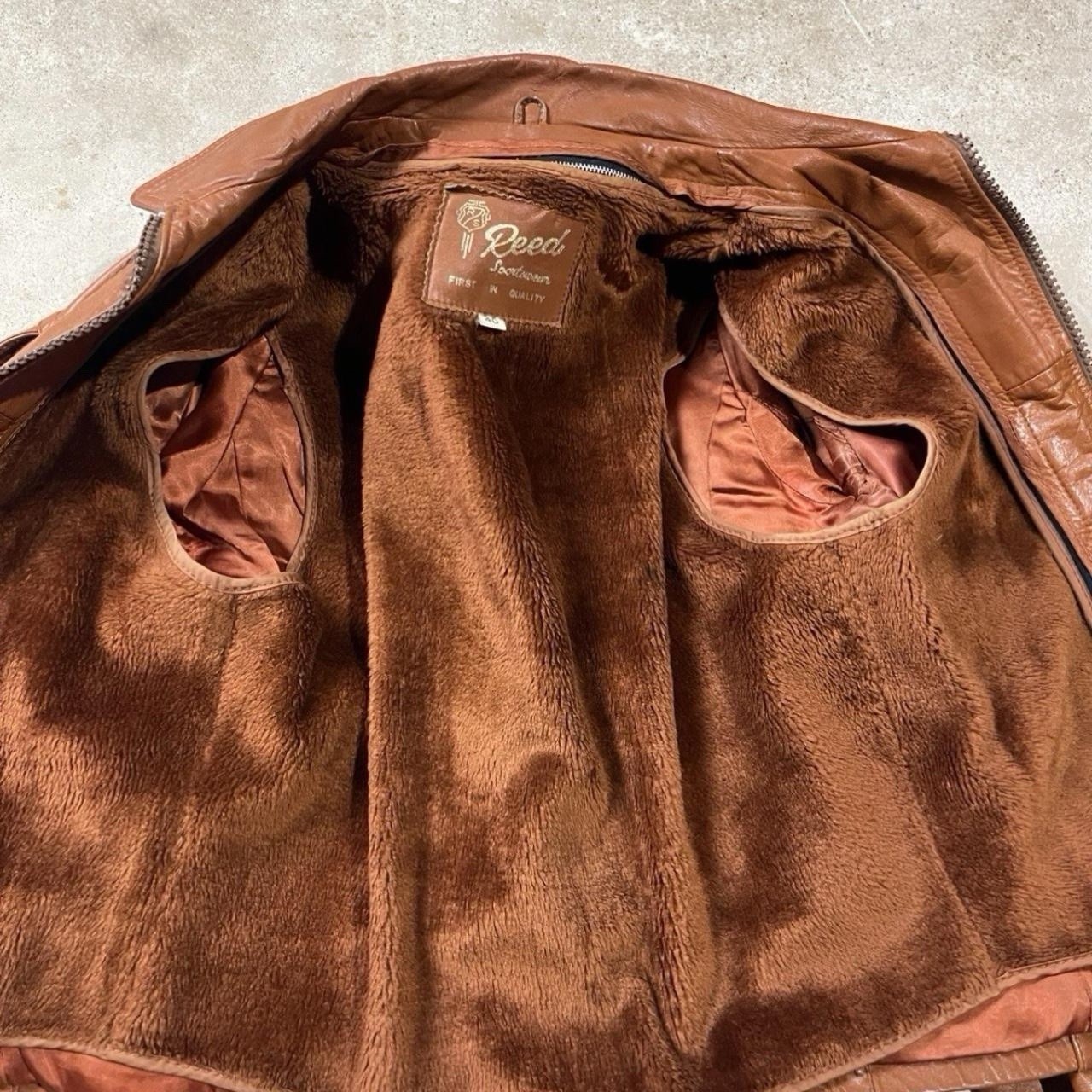Vintage 60s Reed Leather Jacket Western Burnt Orange Zip Up Biker Mod Size 40 M