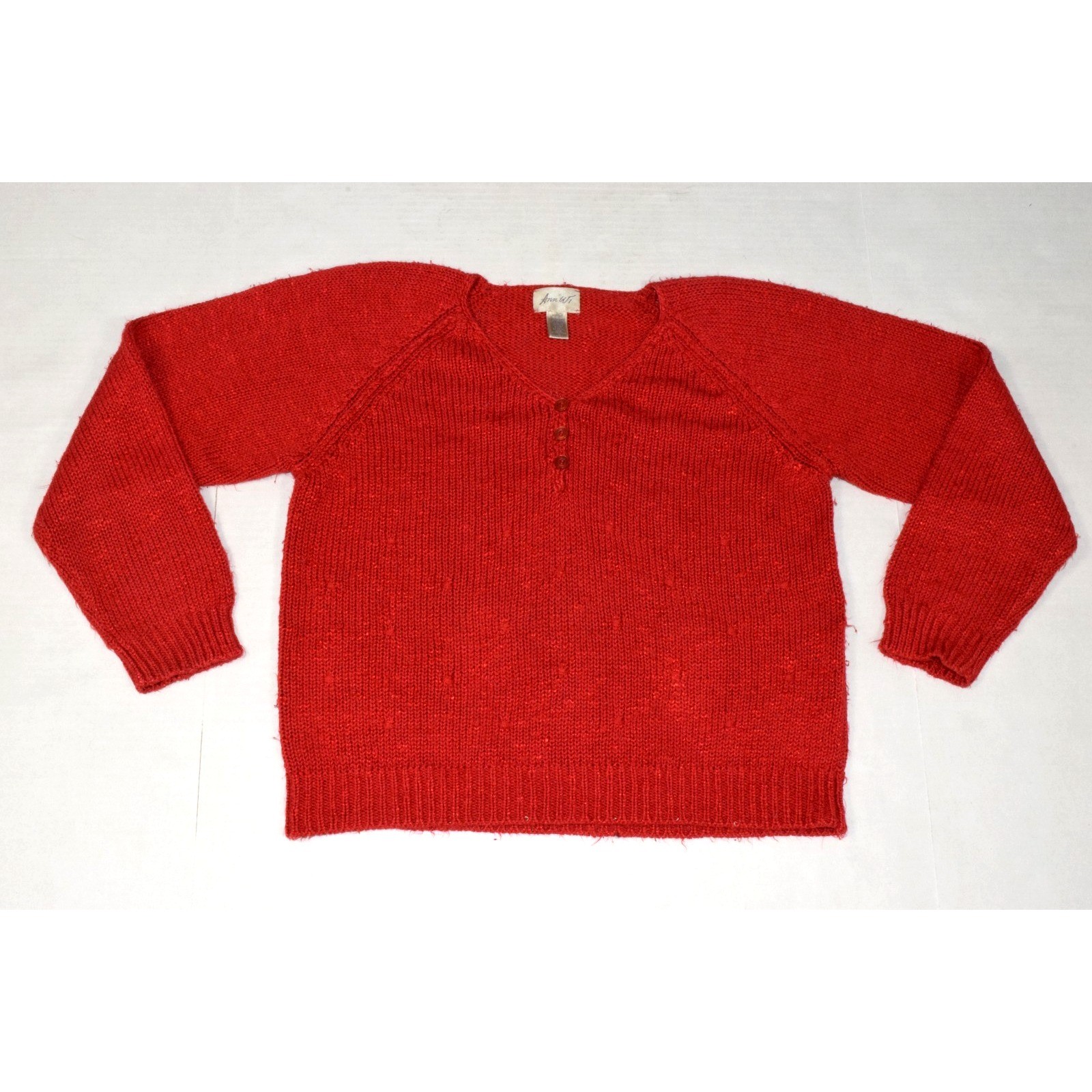 Vintage Sweater Ann Wi Size M 80s Cherry Red Raglan 3 Button Soft Knit