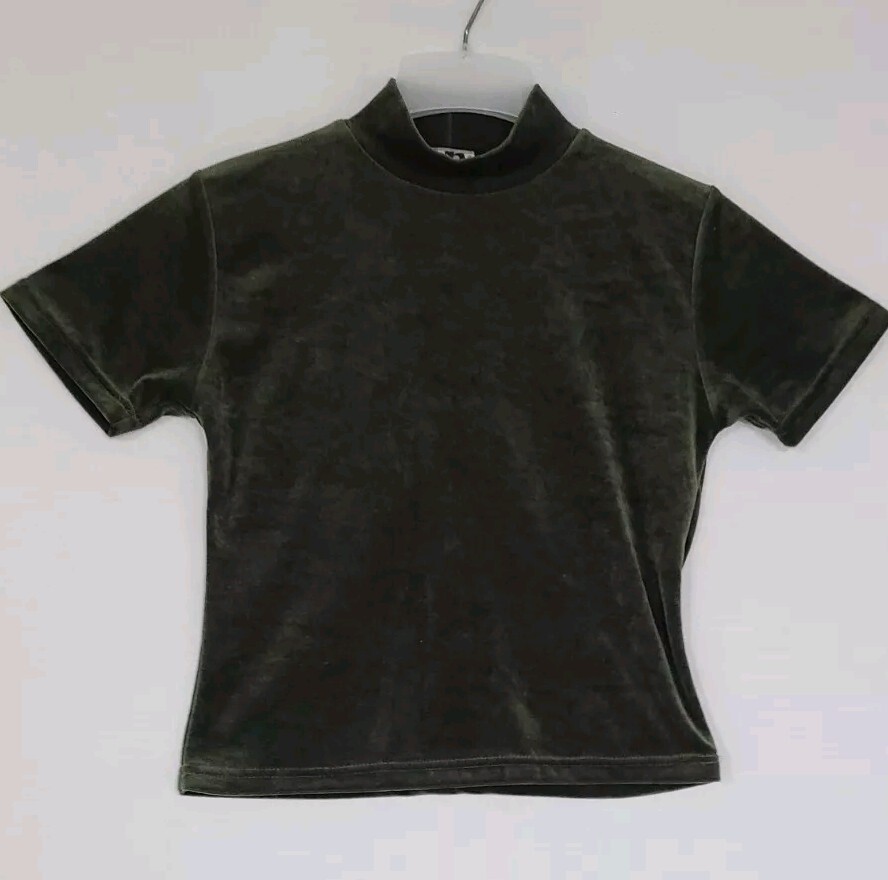 Vtg One Step Up Crushed Velvet Fitted Mock Neck Crop Top Sz M Short Sleeve Y2K