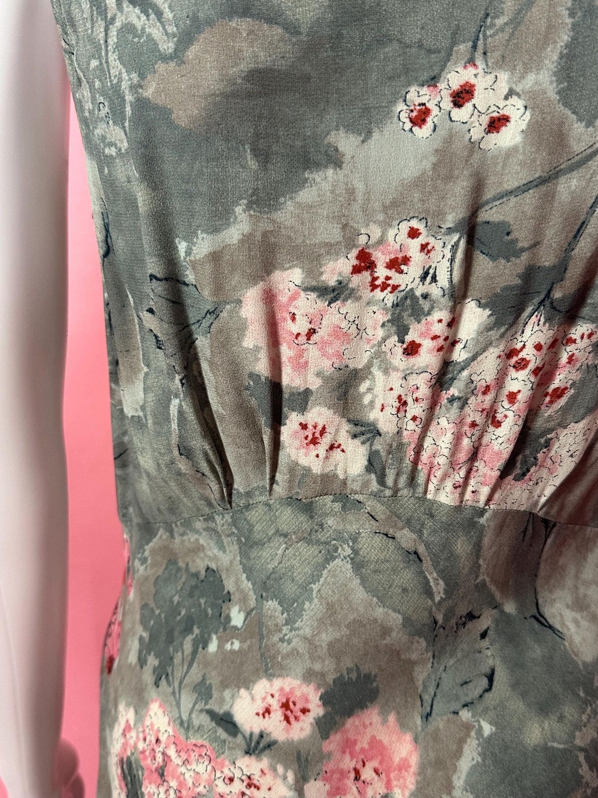 1990s-Y2K CAROLE LITTLE Ink & Watercolor Floral Print V Neck Maxi Slip Dress. SM