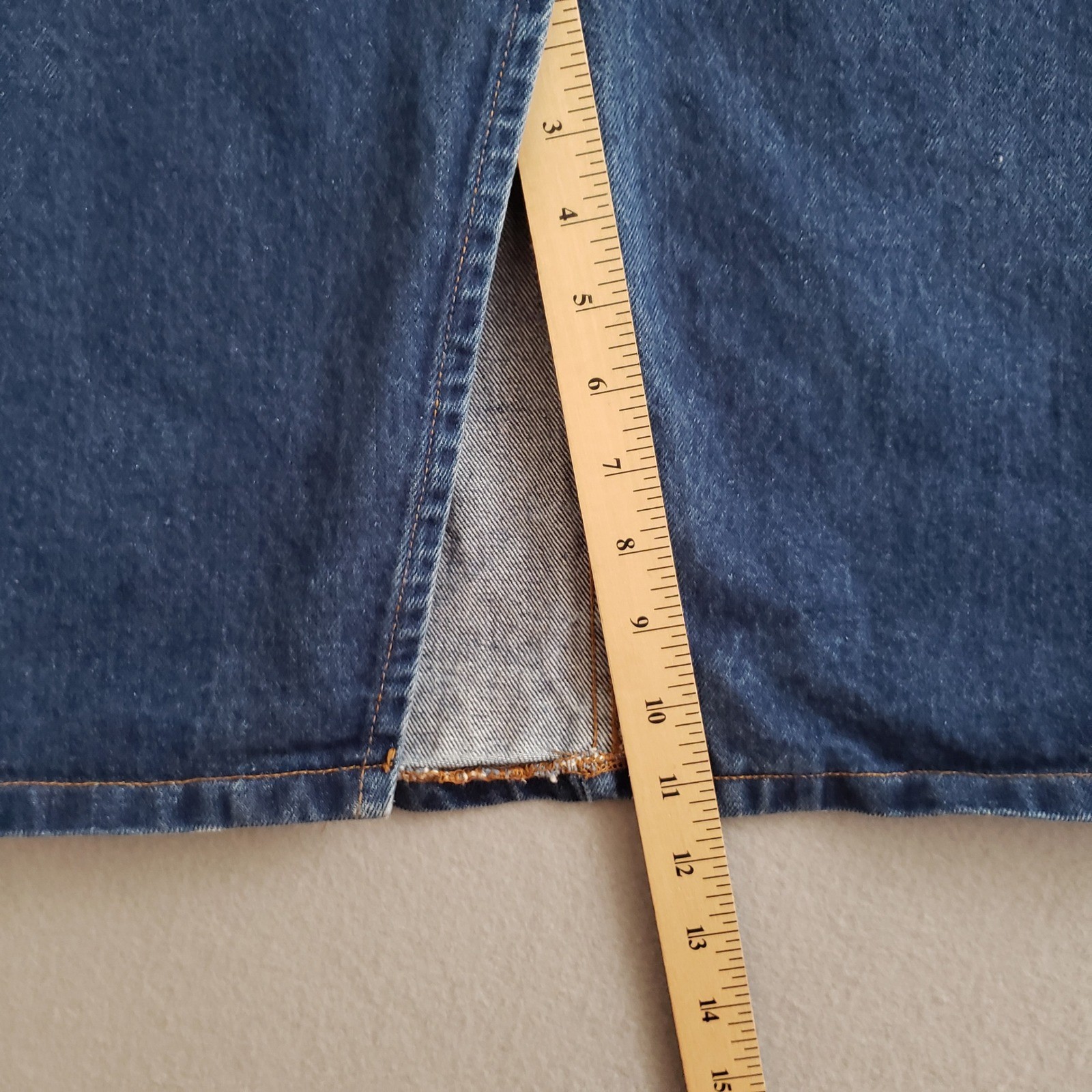 Courage My Love 13/14 Denim Skirt Blue Button Front High Rise Midi Vintage 90s