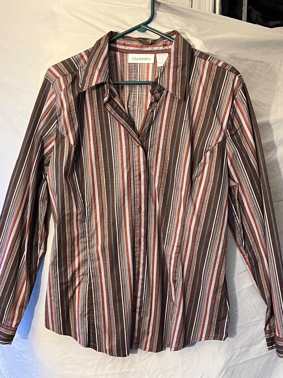 c4-Chadwicks Womens Fitted VINTAGE BROWN/BURGANDY/BLUE SHIRT SIZE XL NEW