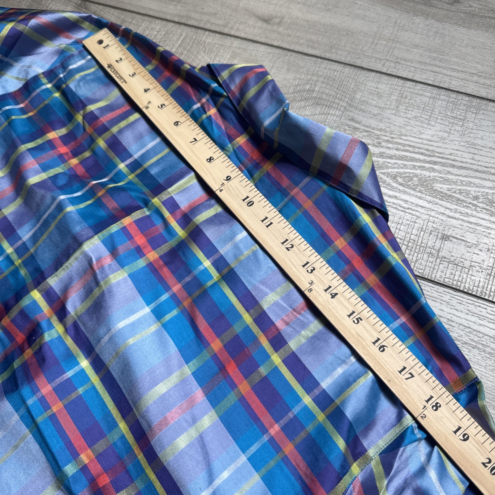 Vintage 90s Preston & York Silk 2pc Pajama Set Top Pants Plaid Womens M/ L Blue