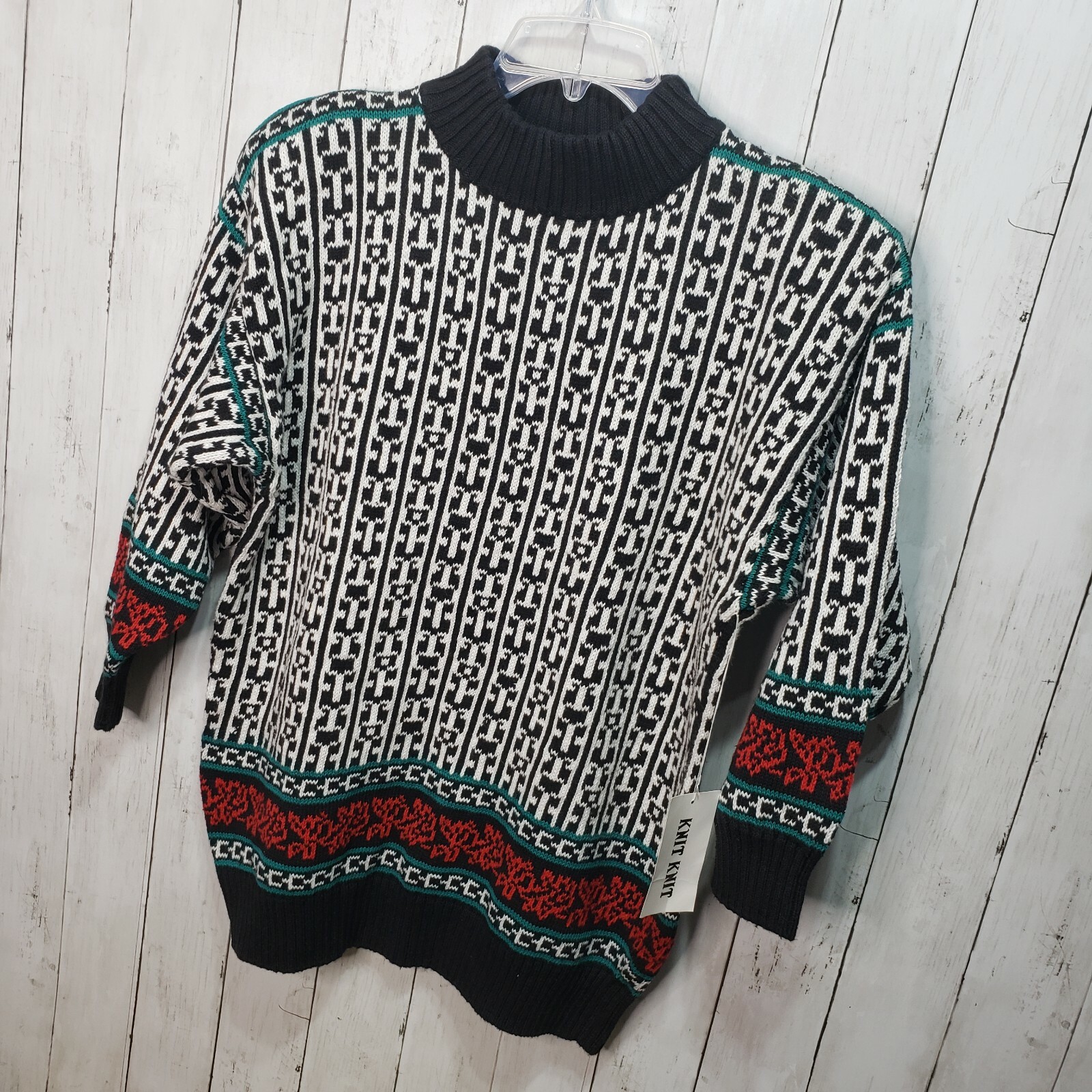 Vintage Deadstock NWT Knit Knit Black White Ramie Cotton Sweater Size Medium
