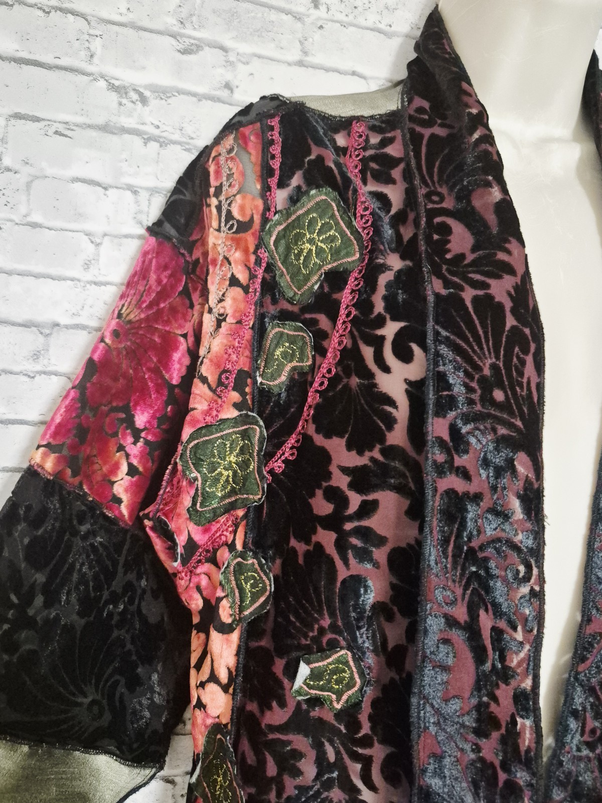 Vintage Alex Kim Womens M Black Velvet Burnout Patchwork Embroidered Art To Wear