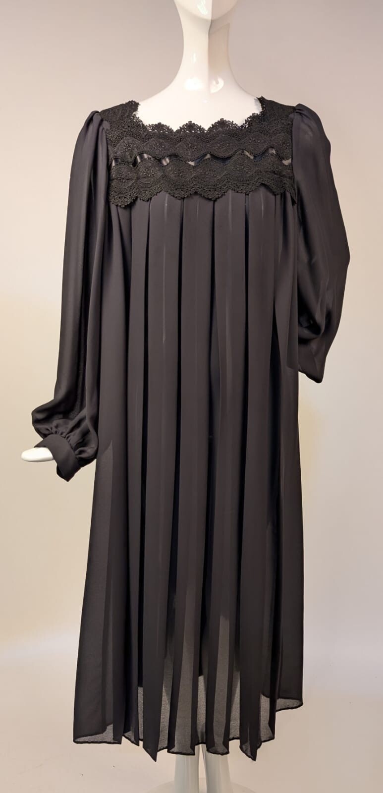 VINTAGE 1980’S OVERSIZED SHEER BLACK DRESS W FULL SLEEVES + NIEMAN MARCUS LABEL