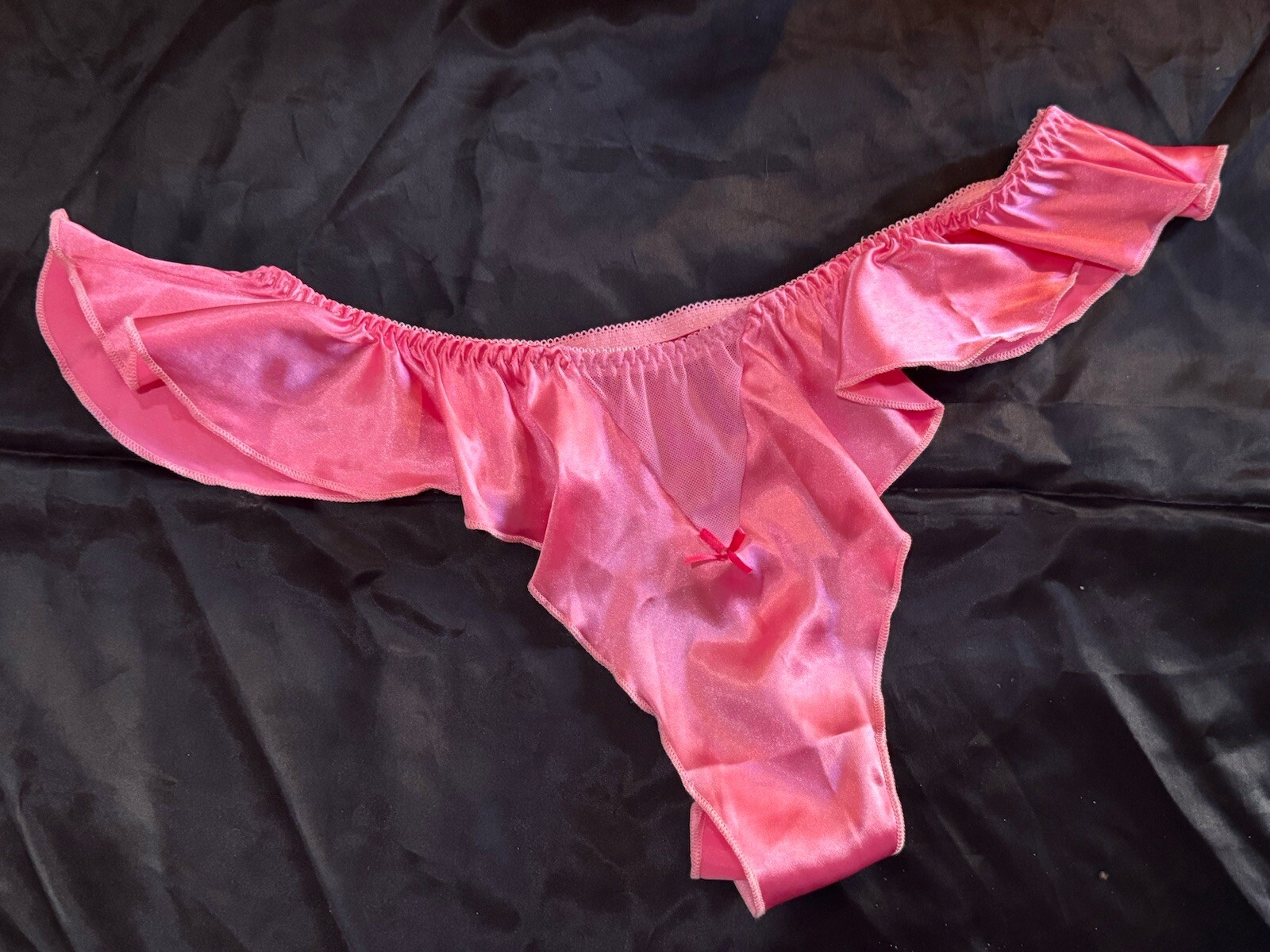 Sexy Vtg Style 1980s Satin Flutter Ruffle Baby Pink Girly Panties Sz L
