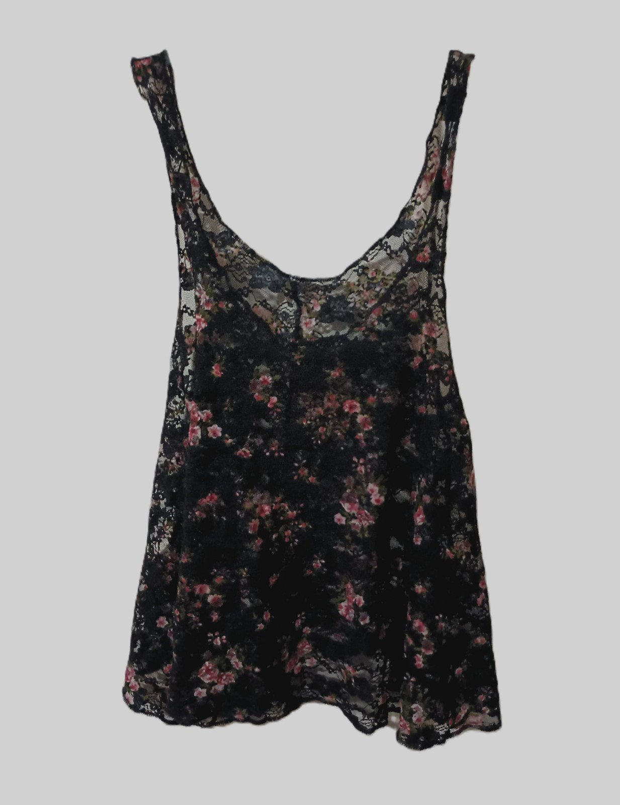 Vtg 90s Stretch Sheer Chantilly Lace Liberty Floral GRUNGE Layer Top Tunic M