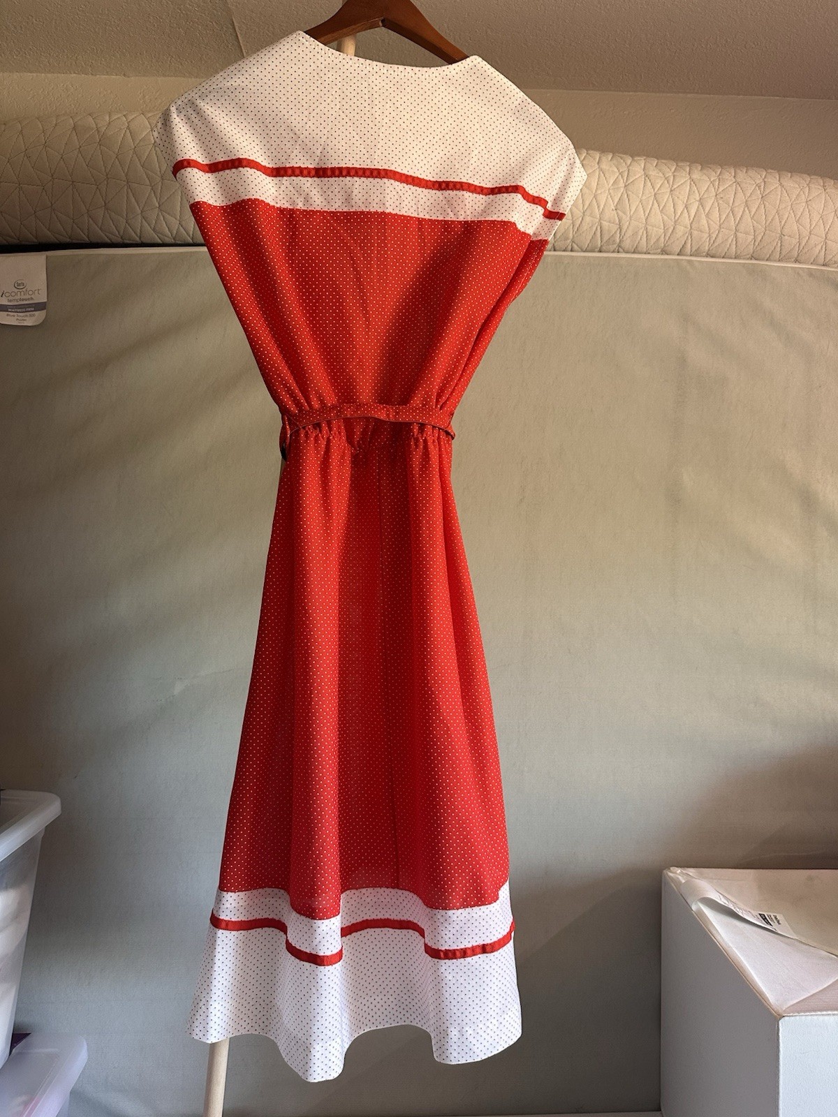 Vintage 1950’s/1960’s Red & White Polka Dot Mid Length Dress With Belt S/M