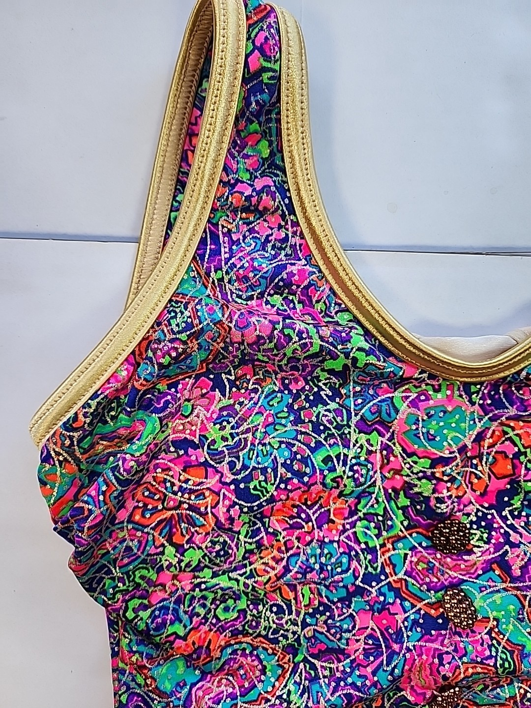 Gantner California Womens Size 10 Psychedelic Neon Colorful 1pc Bathing Suit 80s