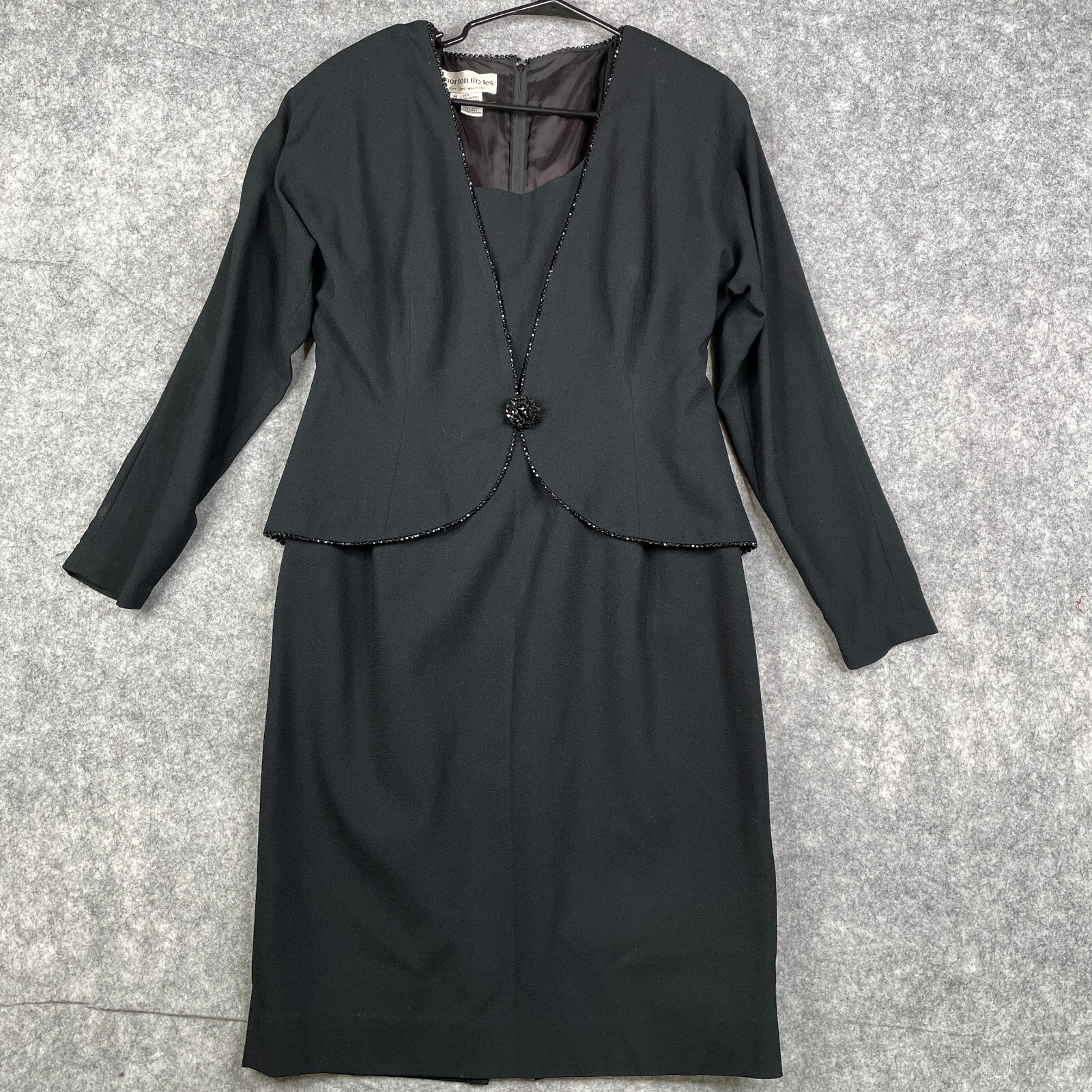 Vtg Morton Myles for The Warrens Dress Long Sleeve 14 Black Empire Accents