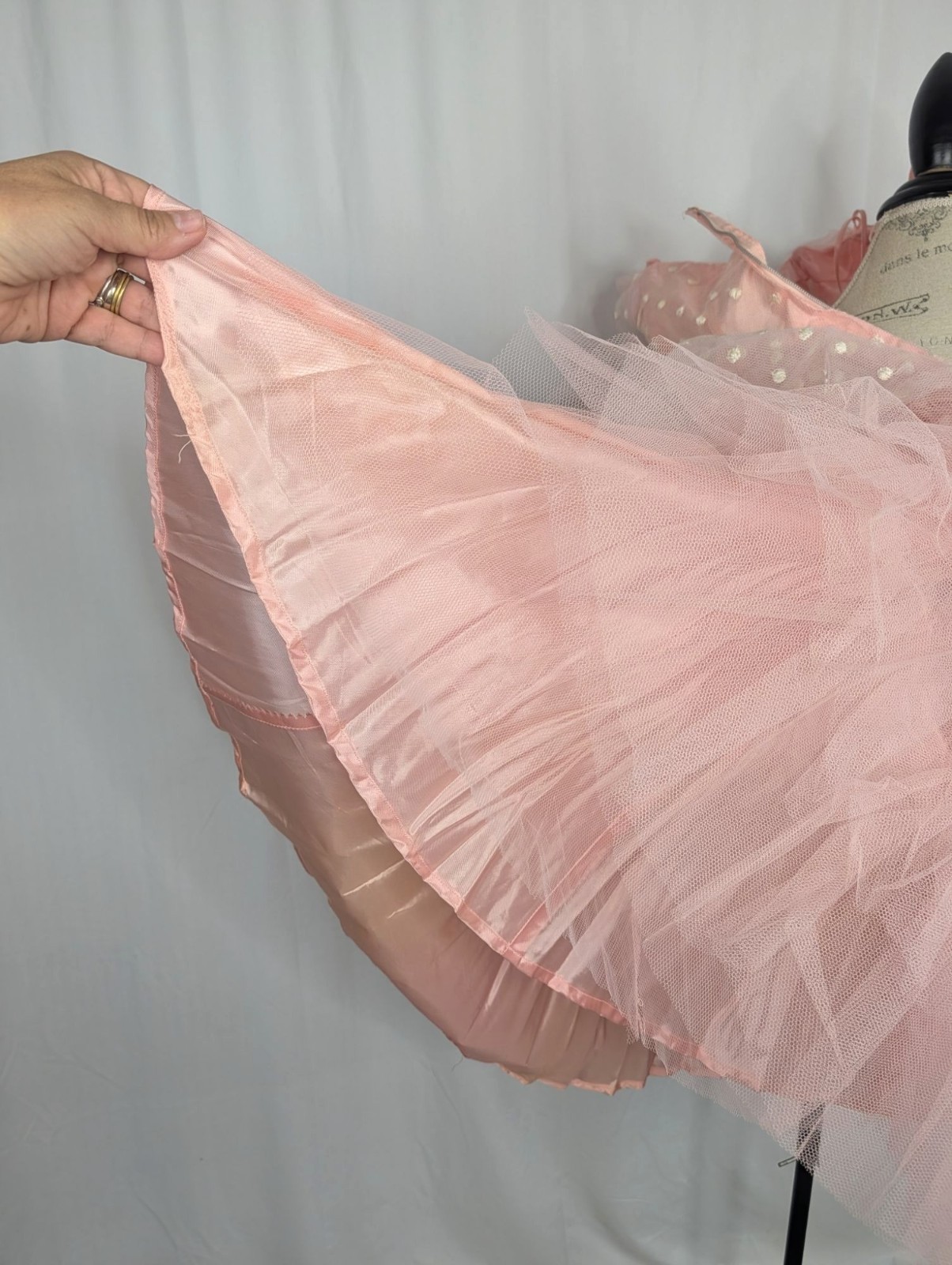 Vintage 50s Prom Dress XX Small 00 Pink Polka Dot